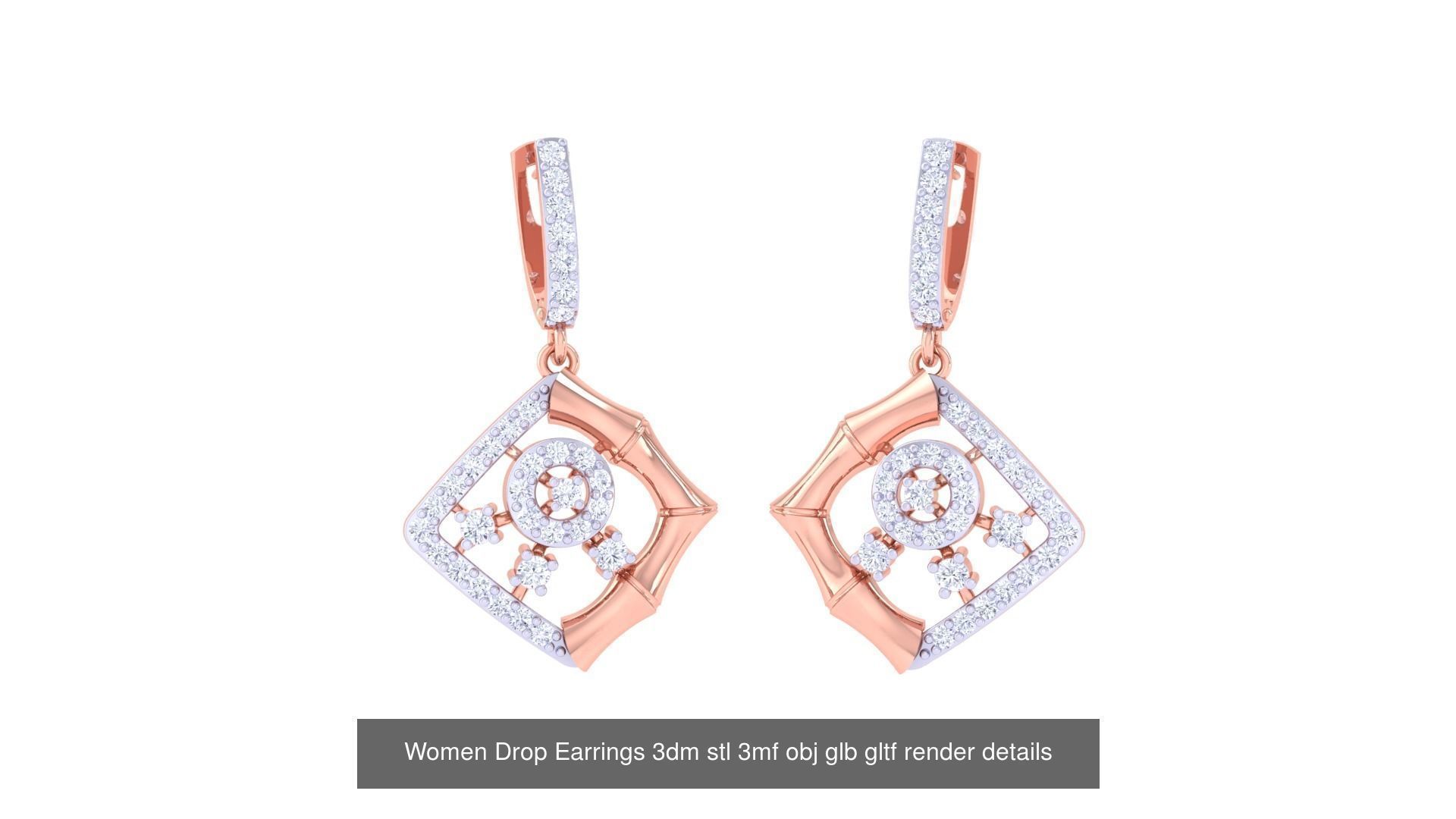 81 Women Drop Earrings 3dm stl 3mf obj glb gltf render details 3D Model Collection_12