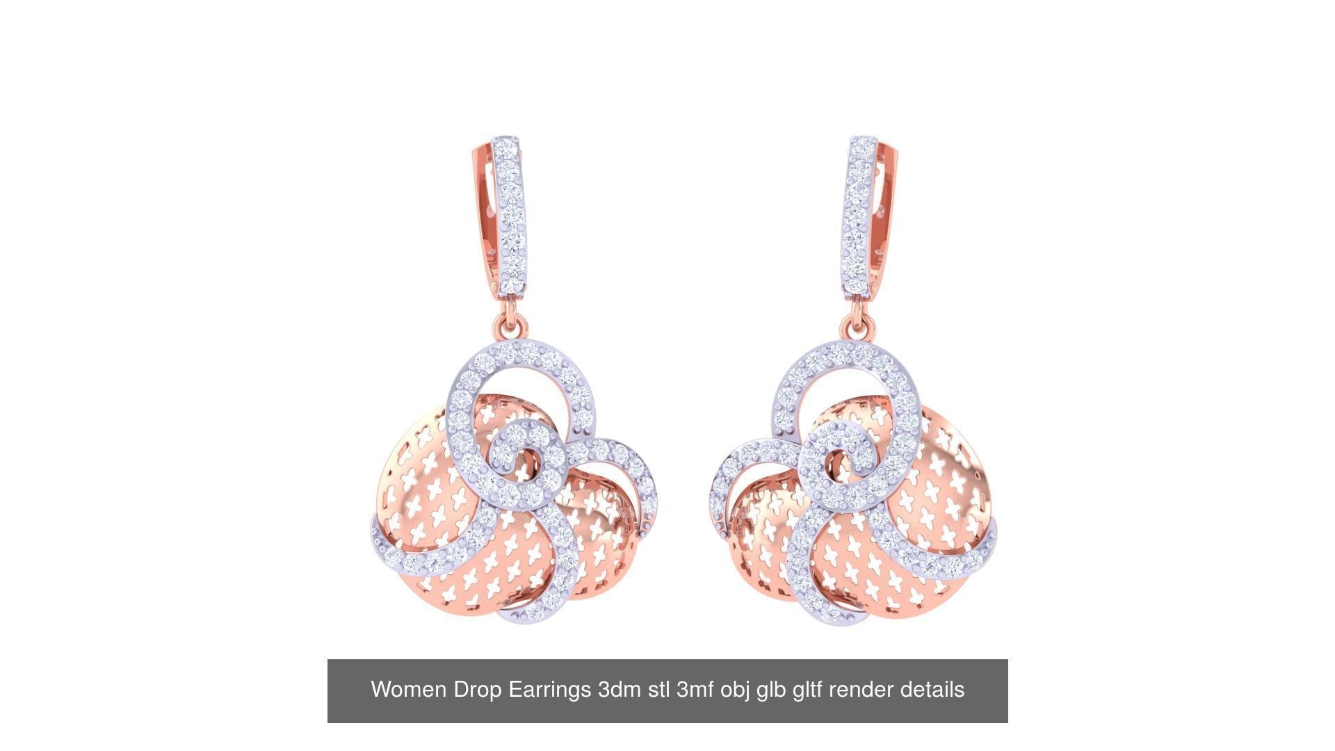 81 Women Drop Earrings 3dm stl 3mf obj glb gltf render details 3D Model Collection_80