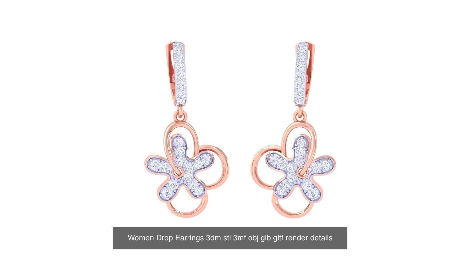 81 Women Drop Earrings 3dm stl 3mf obj glb gltf render details 3D Model Collection_61