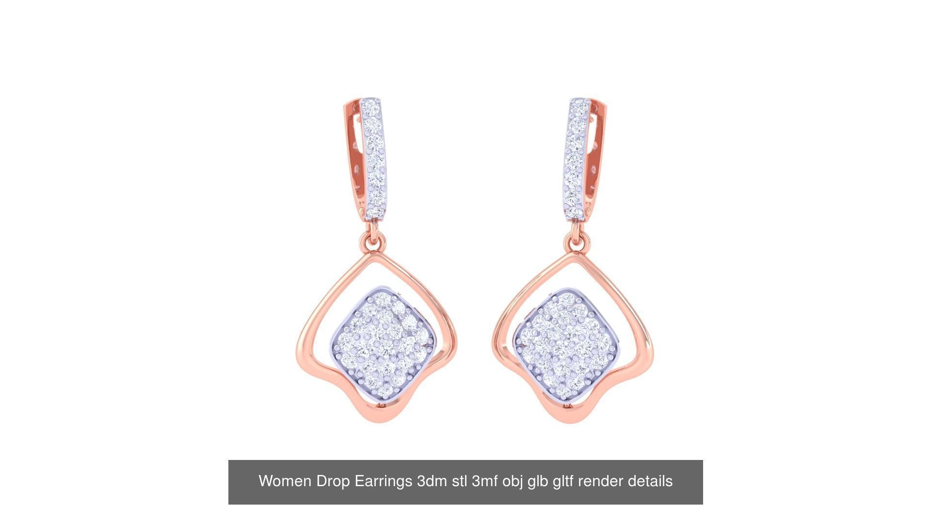 81 Women Drop Earrings 3dm stl 3mf obj glb gltf render details 3D Model Collection_31