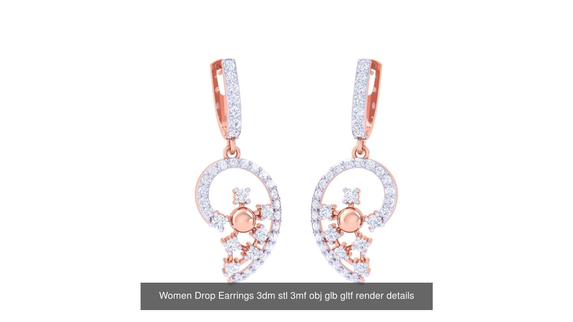 81 Women Drop Earrings 3dm stl 3mf obj glb gltf render details 3D Model Collection_26