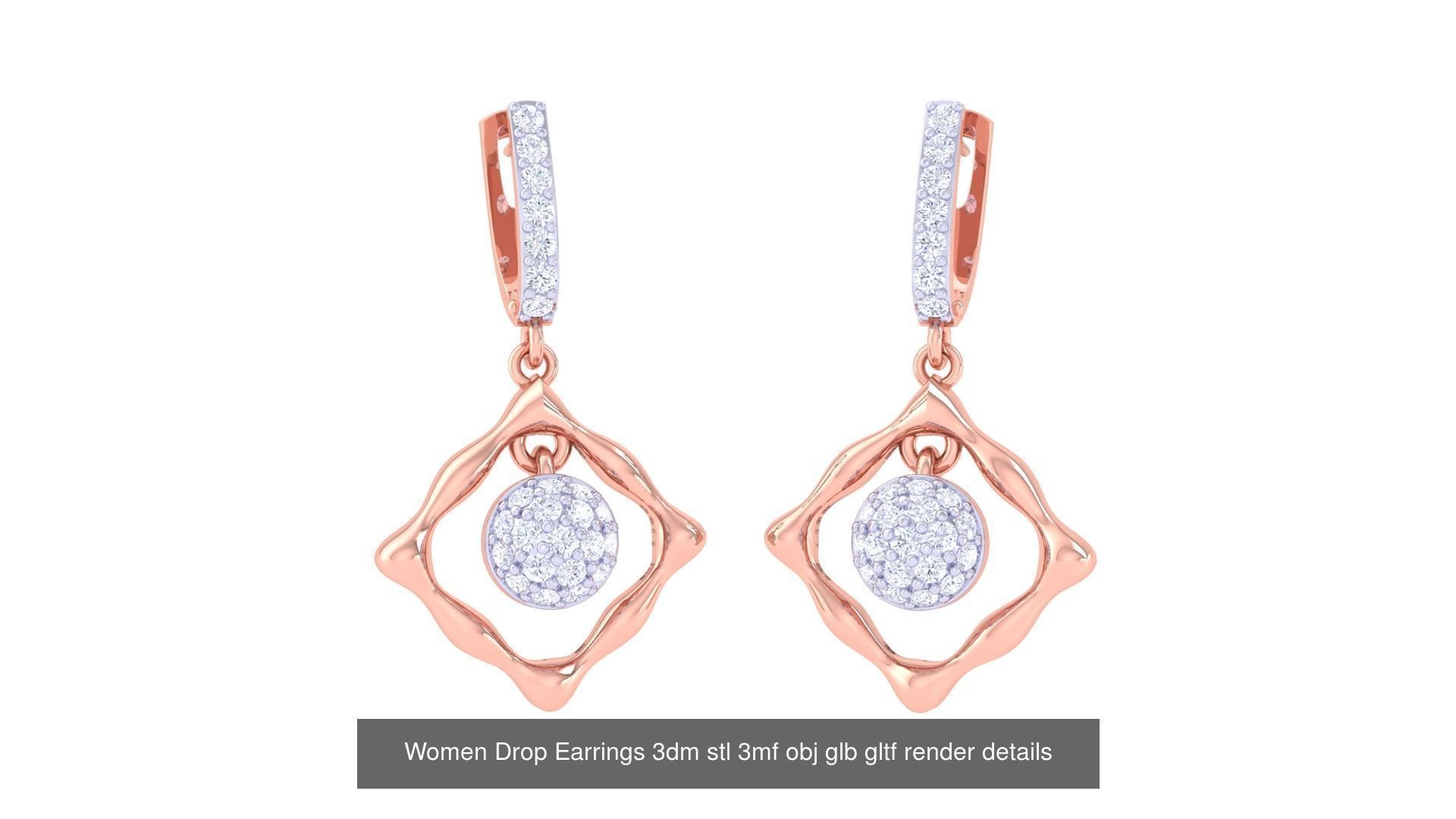 81 Women Drop Earrings 3dm stl 3mf obj glb gltf render details 3D Model Collection_33