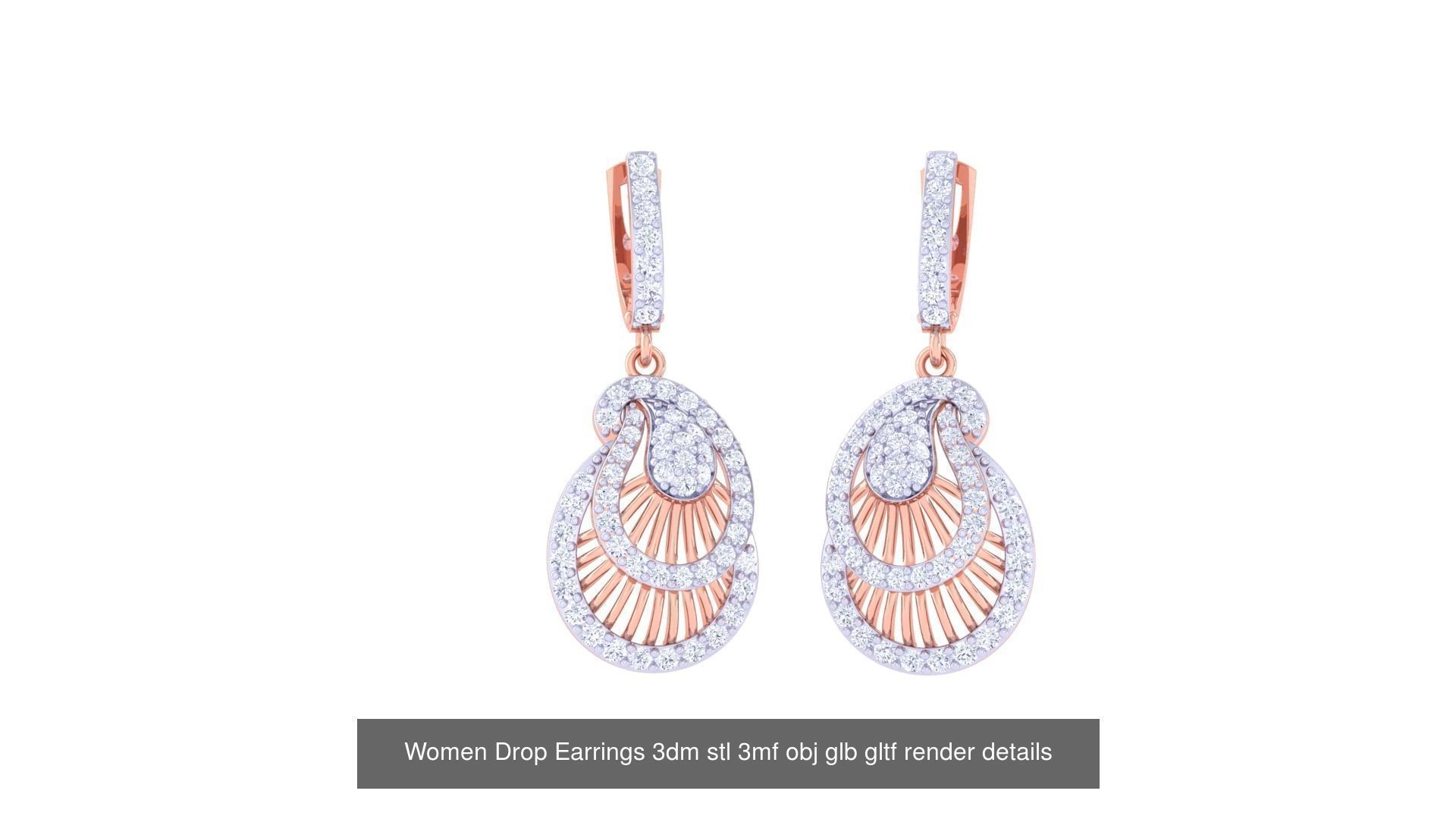 81 Women Drop Earrings 3dm stl 3mf obj glb gltf render details 3D Model Collection_70