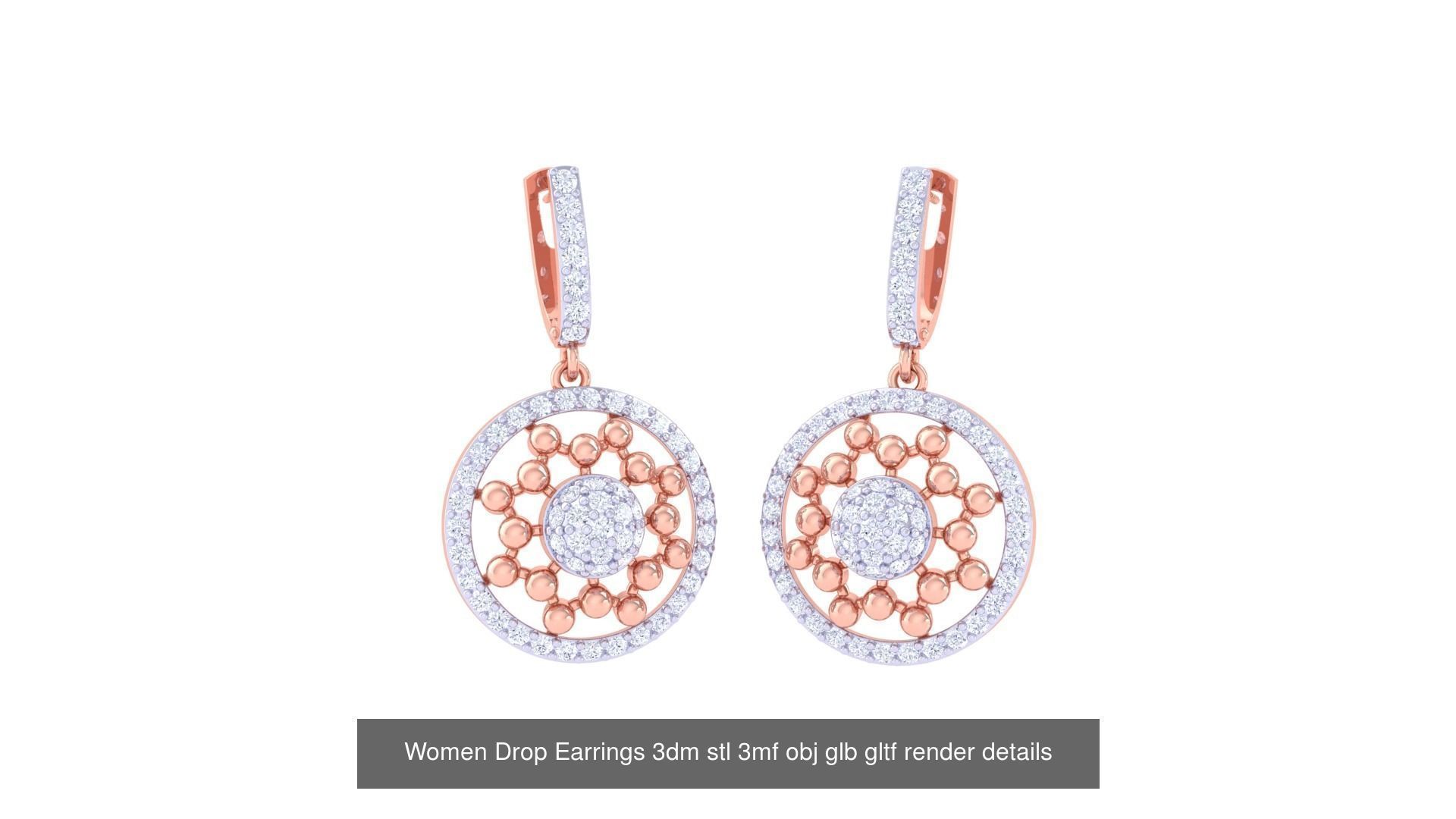 81 Women Drop Earrings 3dm stl 3mf obj glb gltf render details 3D Model Collection_18