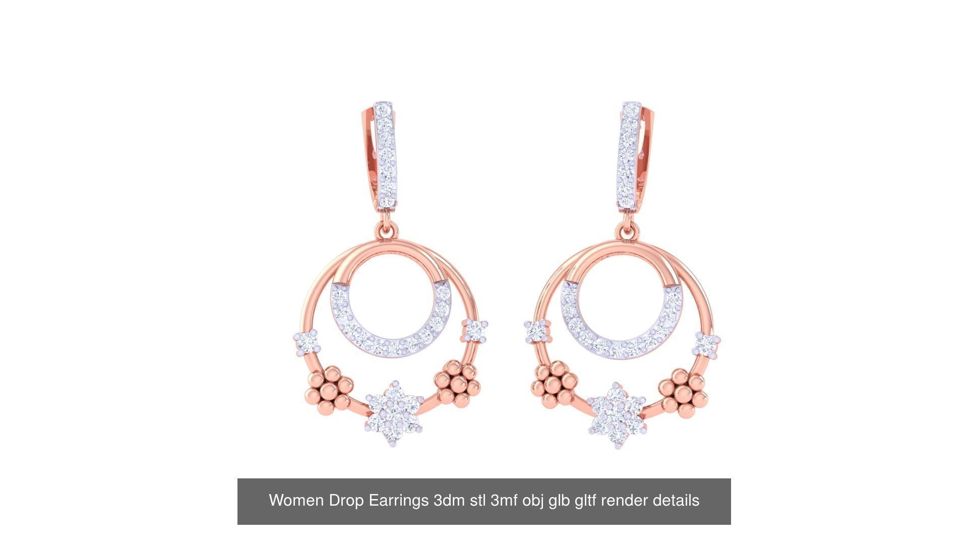 81 Women Drop Earrings 3dm stl 3mf obj glb gltf render details 3D Model Collection_64