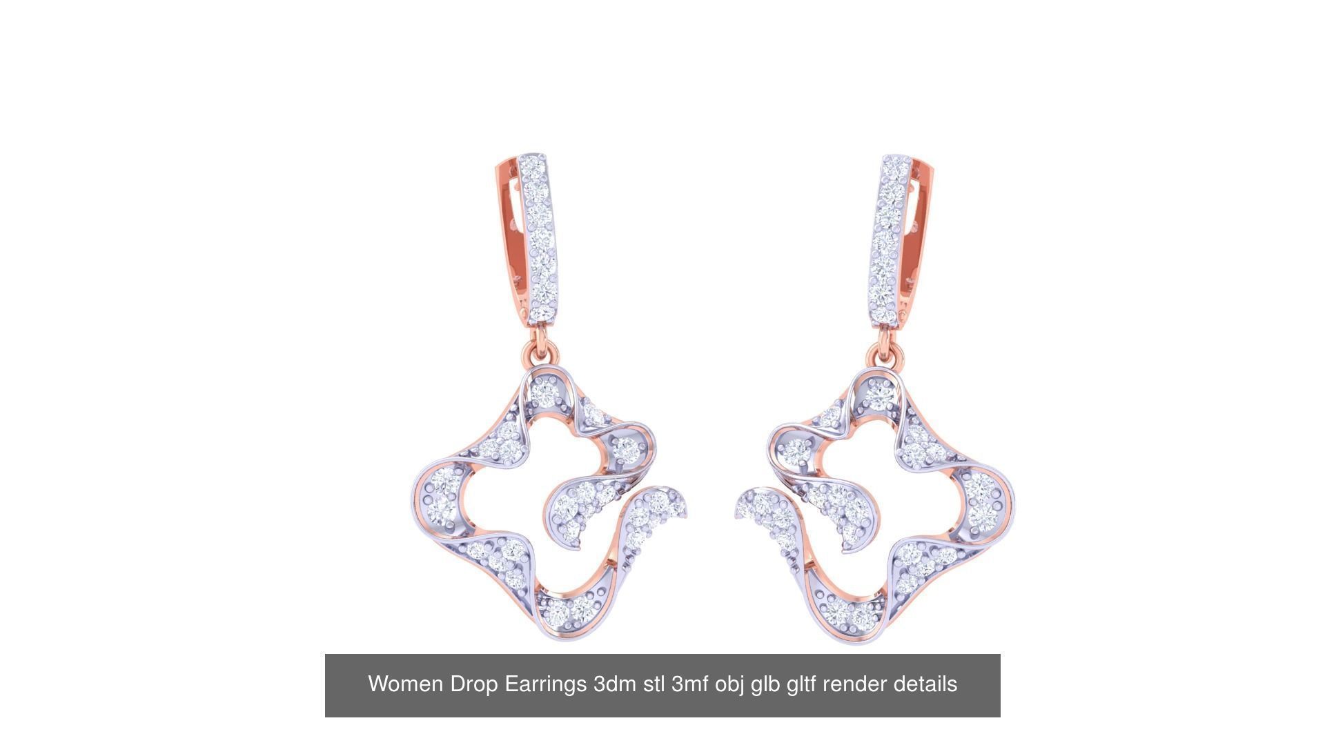 81 Women Drop Earrings 3dm stl 3mf obj glb gltf render details 3D Model Collection_57
