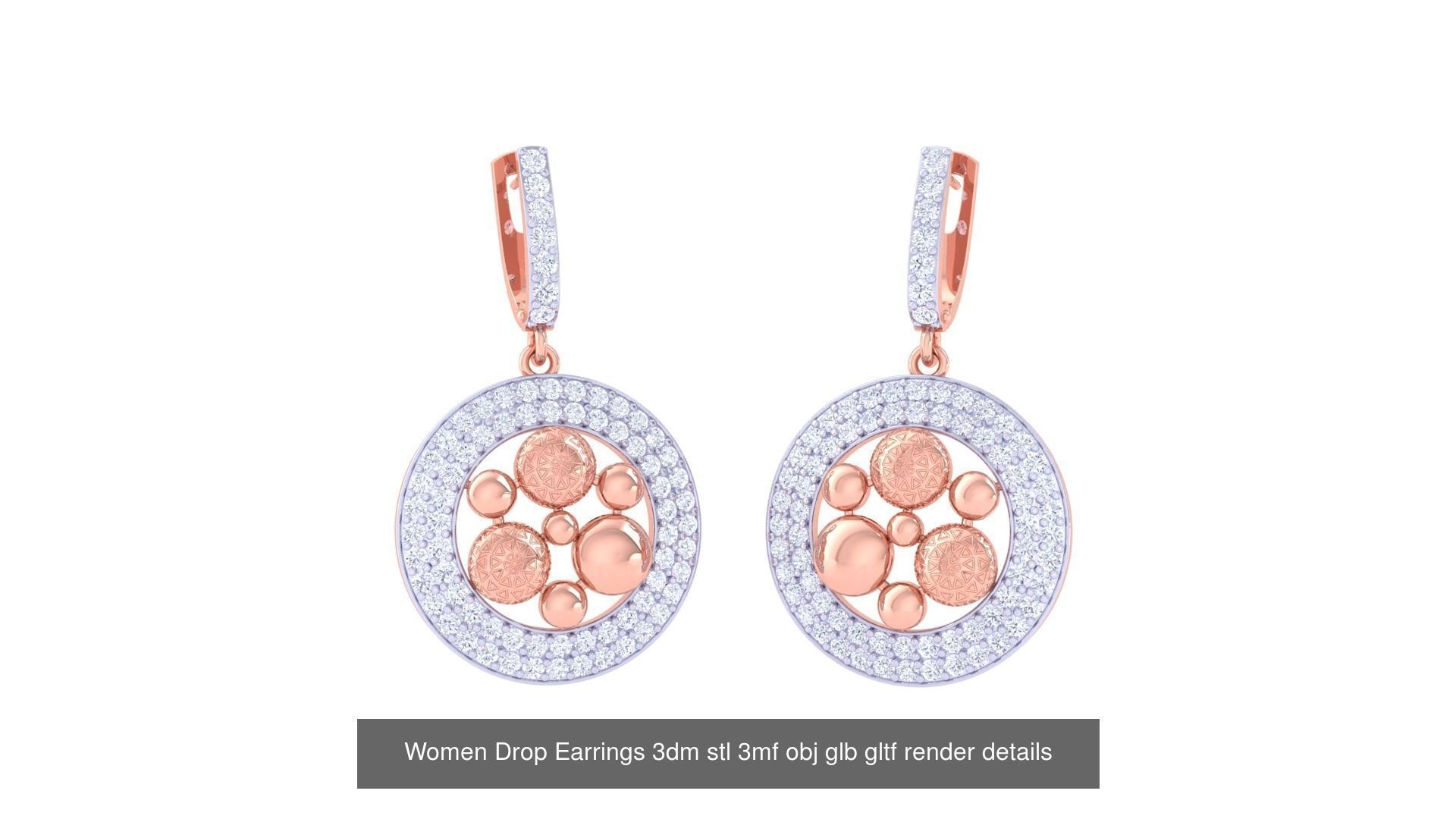81 Women Drop Earrings 3dm stl 3mf obj glb gltf render details 3D Model Collection_48