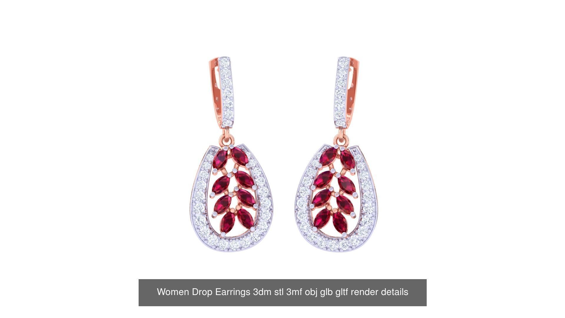 81 Women Drop Earrings 3dm stl 3mf obj glb gltf render details 3D Model Collection_79