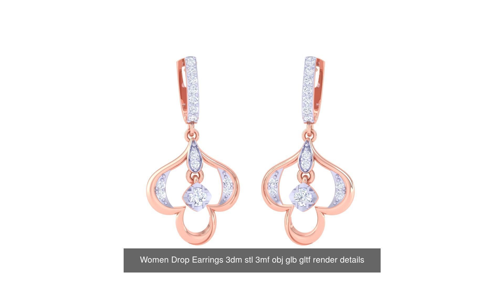 81 Women Drop Earrings 3dm stl 3mf obj glb gltf render details 3D Model Collection_46