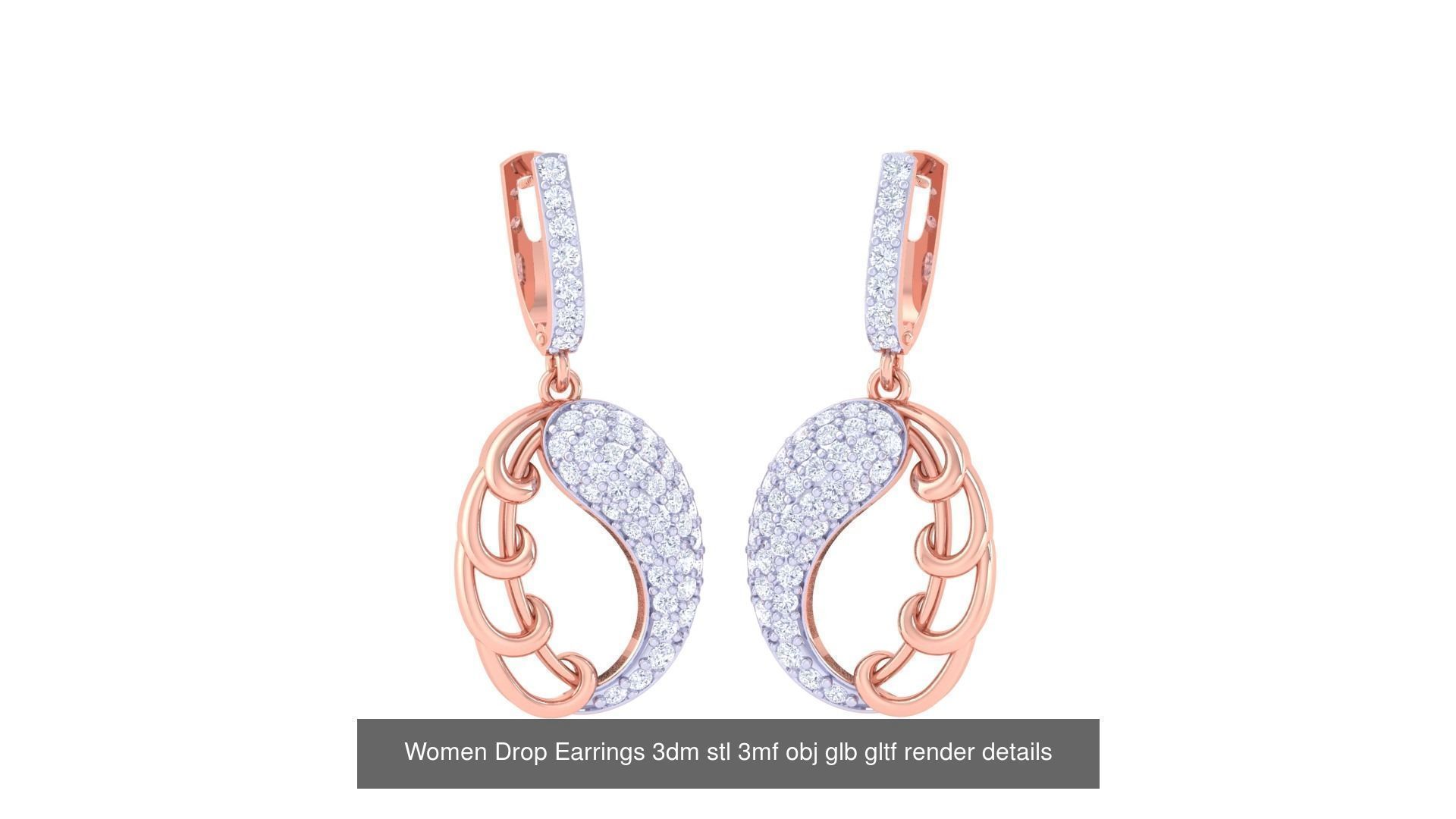 81 Women Drop Earrings 3dm stl 3mf obj glb gltf render details 3D Model Collection_41