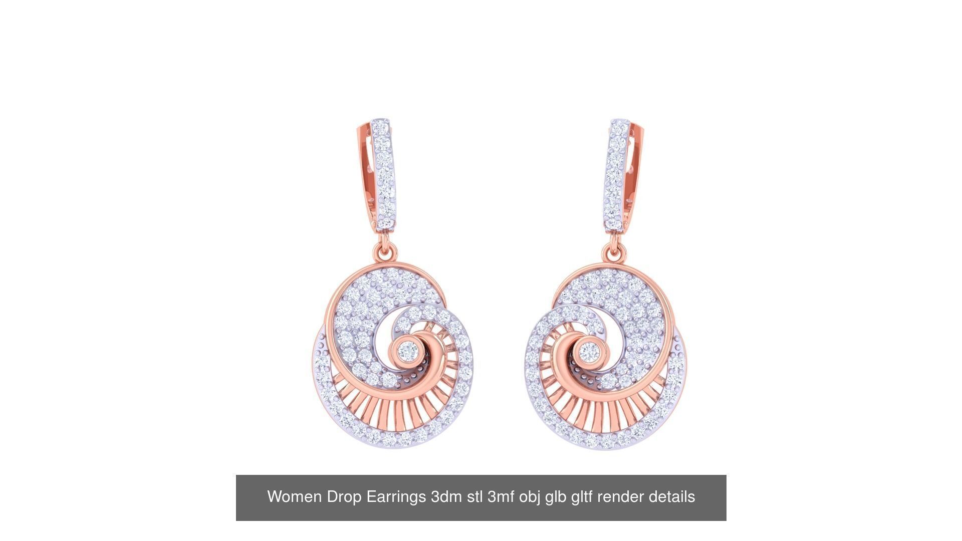 81 Women Drop Earrings 3dm stl 3mf obj glb gltf render details 3D Model Collection_78