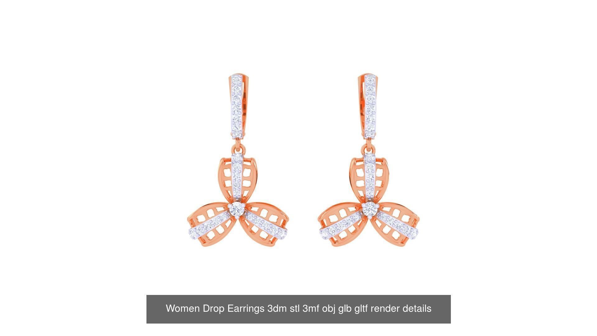 81 Women Drop Earrings 3dm stl 3mf obj glb gltf render details 3D Model Collection_63