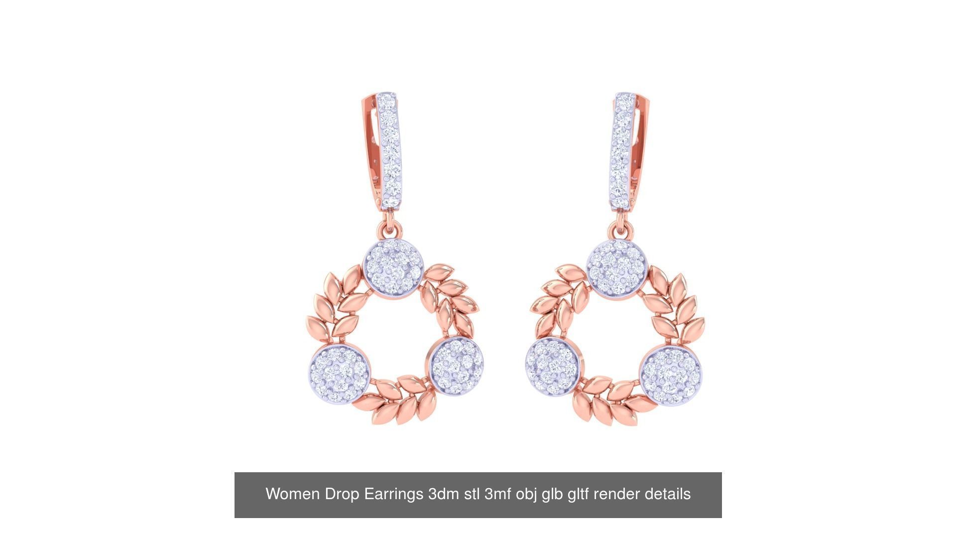 81 Women Drop Earrings 3dm stl 3mf obj glb gltf render details 3D Model Collection_86