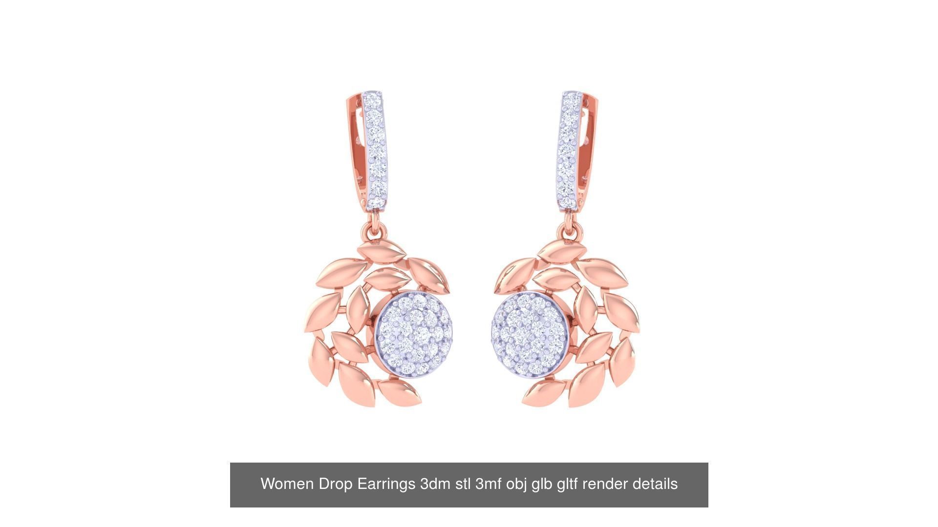 81 Women Drop Earrings 3dm stl 3mf obj glb gltf render details 3D Model Collection_27