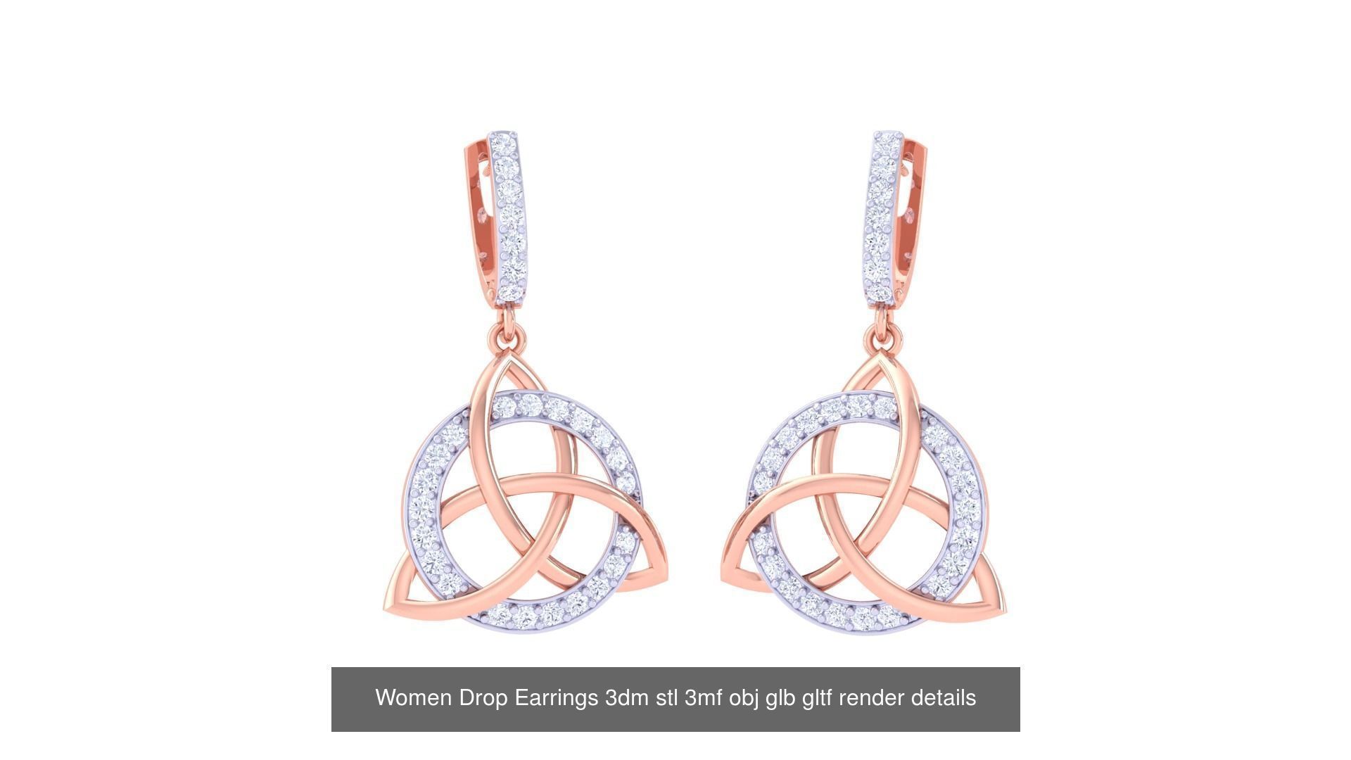 81 Women Drop Earrings 3dm stl 3mf obj glb gltf render details 3D Model Collection_53