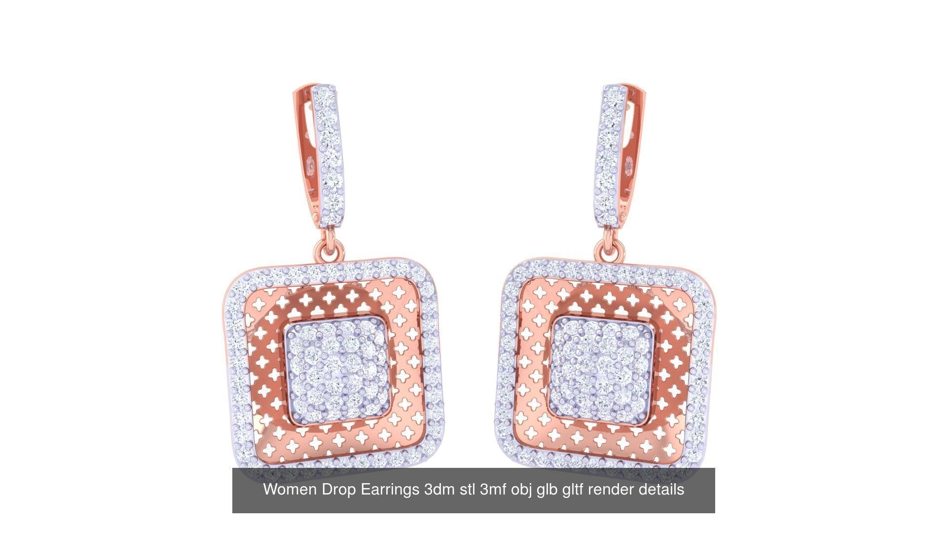 81 Women Drop Earrings 3dm stl 3mf obj glb gltf render details 3D Model Collection_36