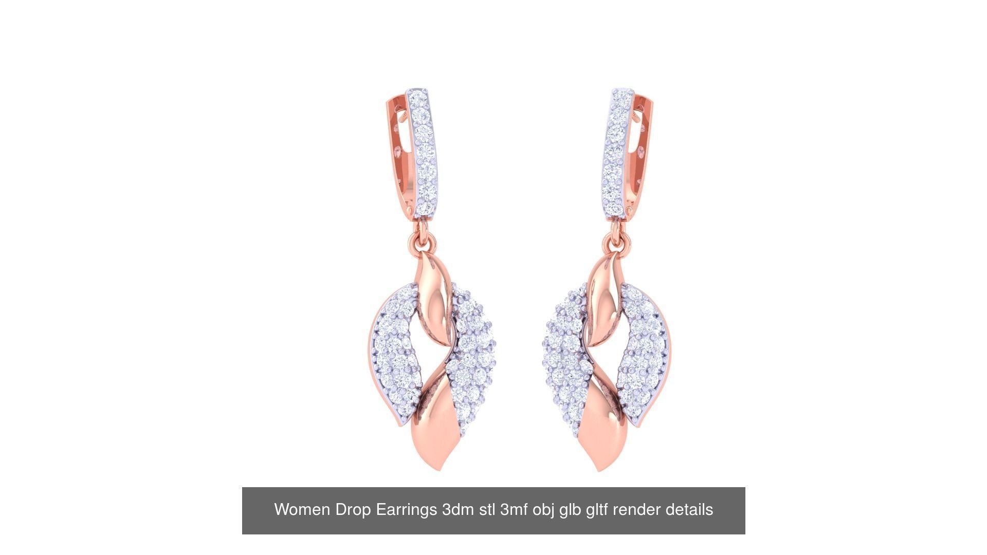 81 Women Drop Earrings 3dm stl 3mf obj glb gltf render details 3D Model Collection_76