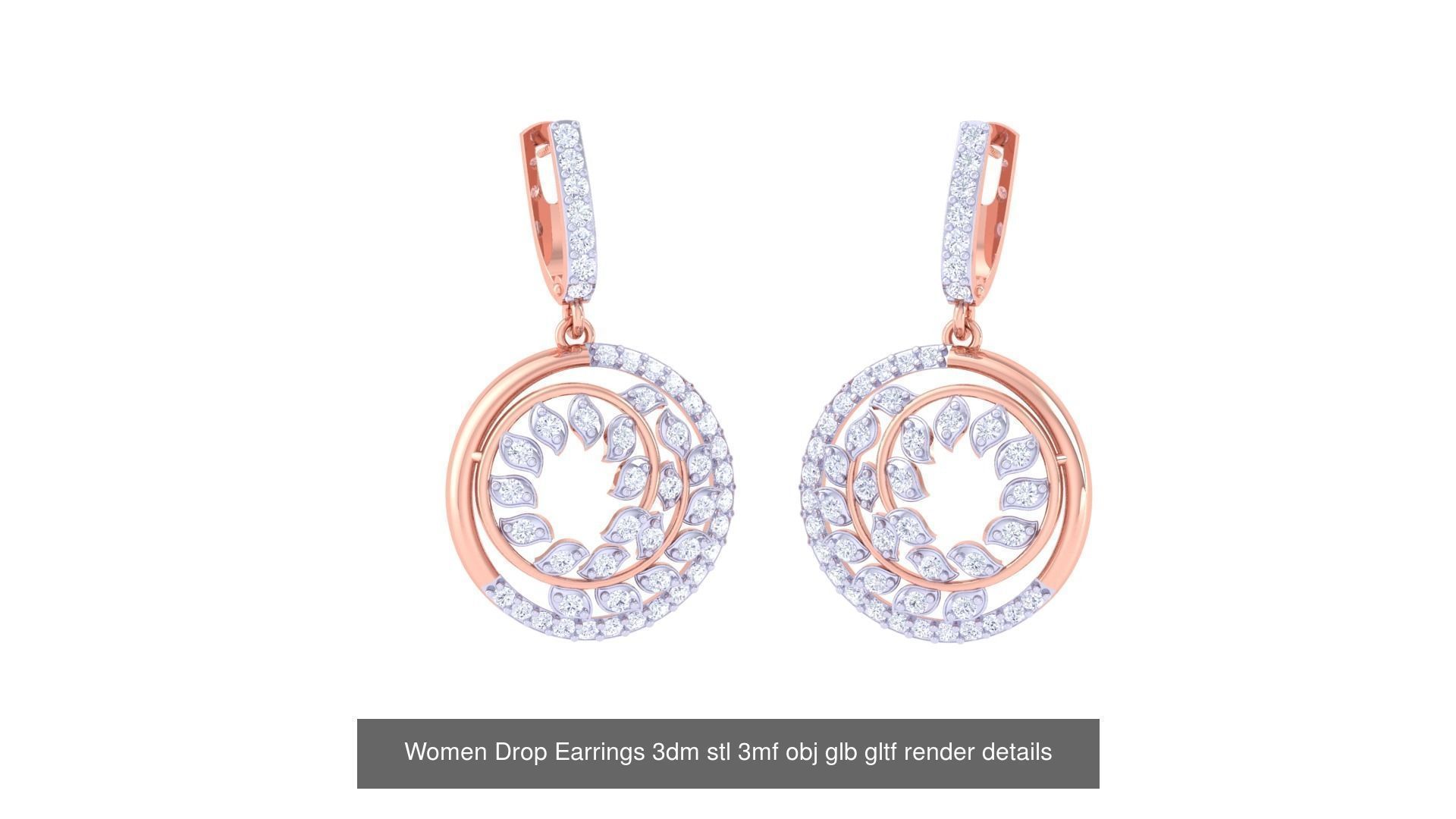 81 Women Drop Earrings 3dm stl 3mf obj glb gltf render details 3D Model Collection_8