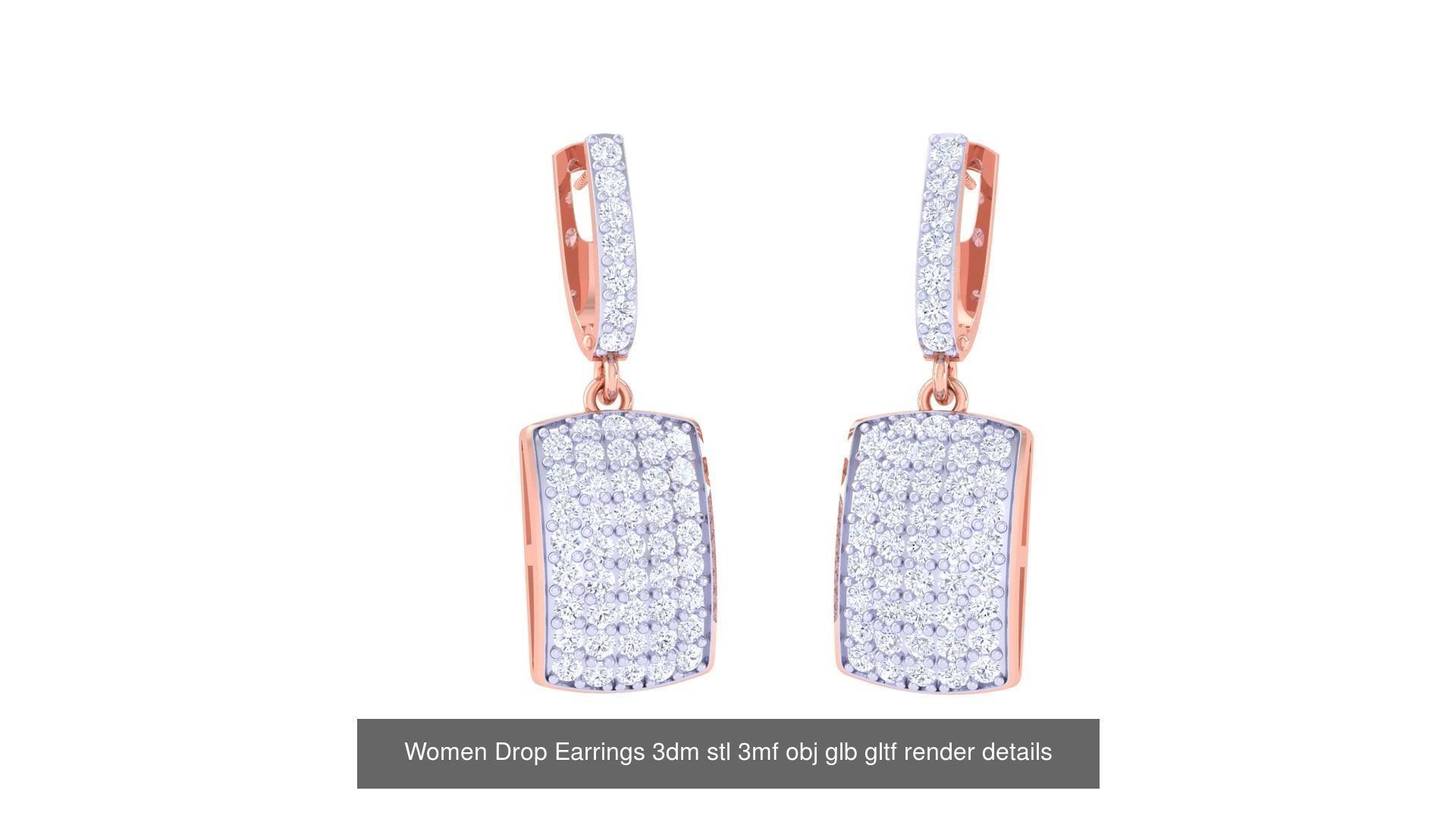 81 Women Drop Earrings 3dm stl 3mf obj glb gltf render details 3D Model Collection_13