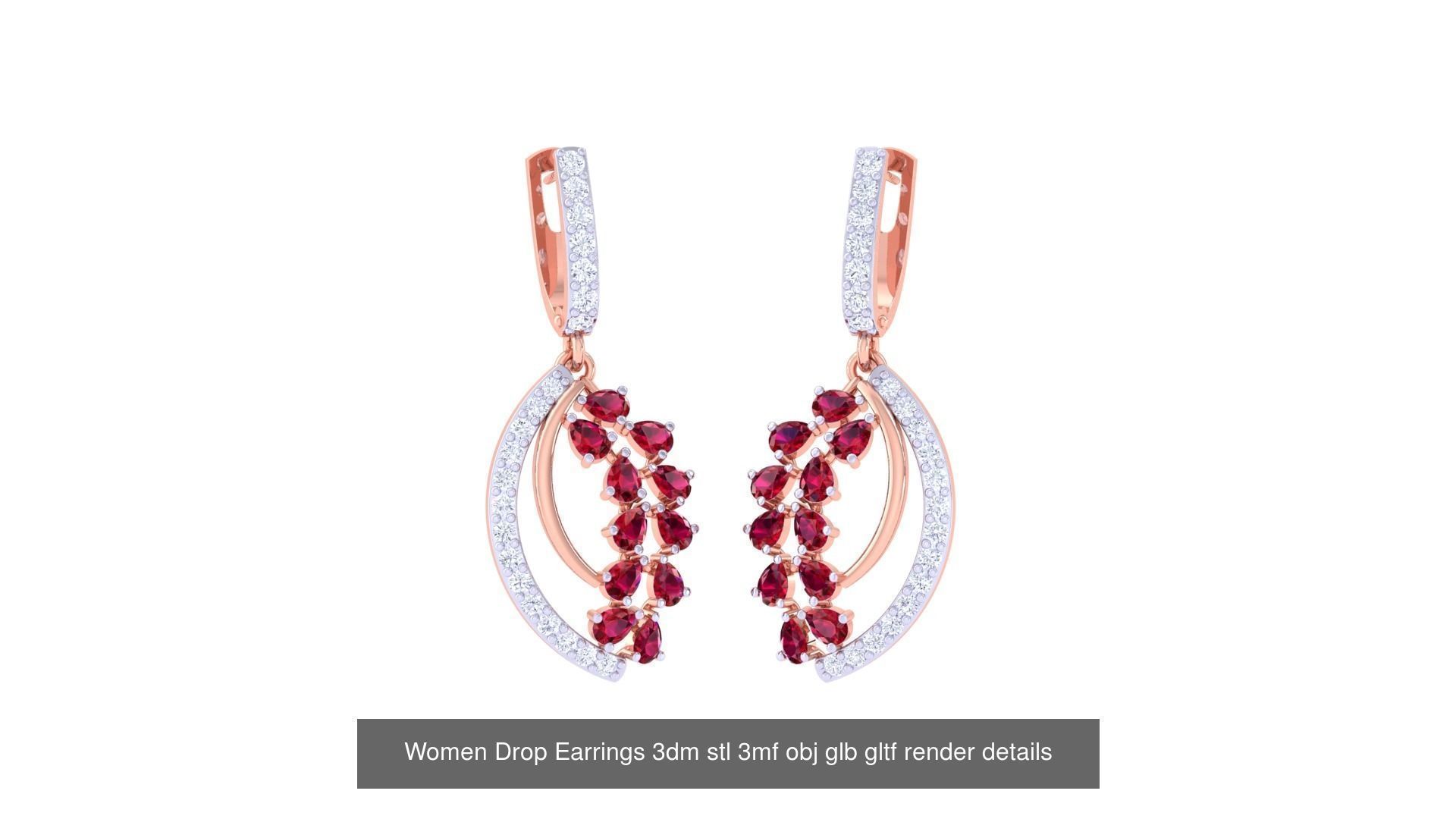 81 Women Drop Earrings 3dm stl 3mf obj glb gltf render details 3D Model Collection_15