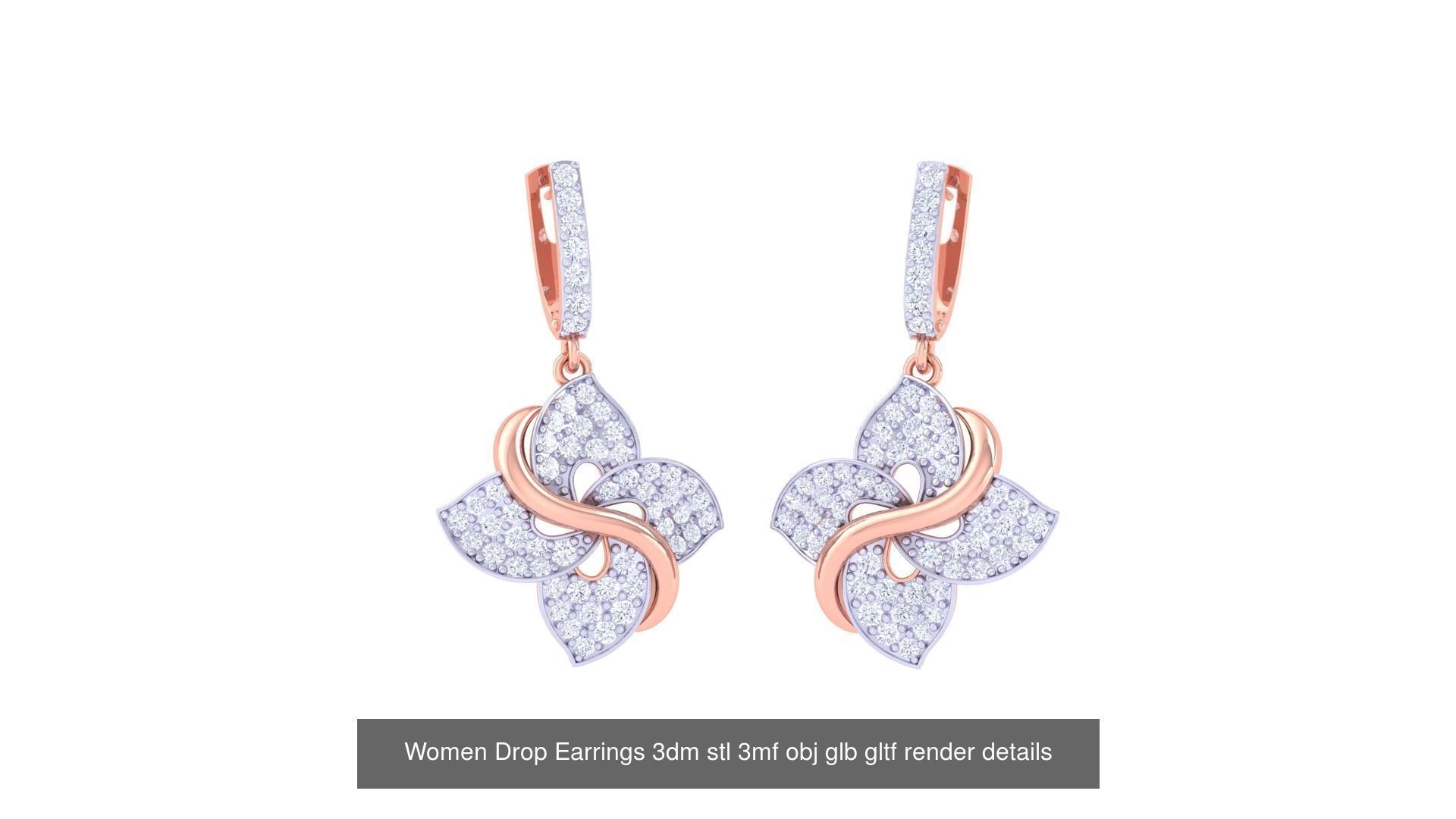 81 Women Drop Earrings 3dm stl 3mf obj glb gltf render details 3D Model Collection_71