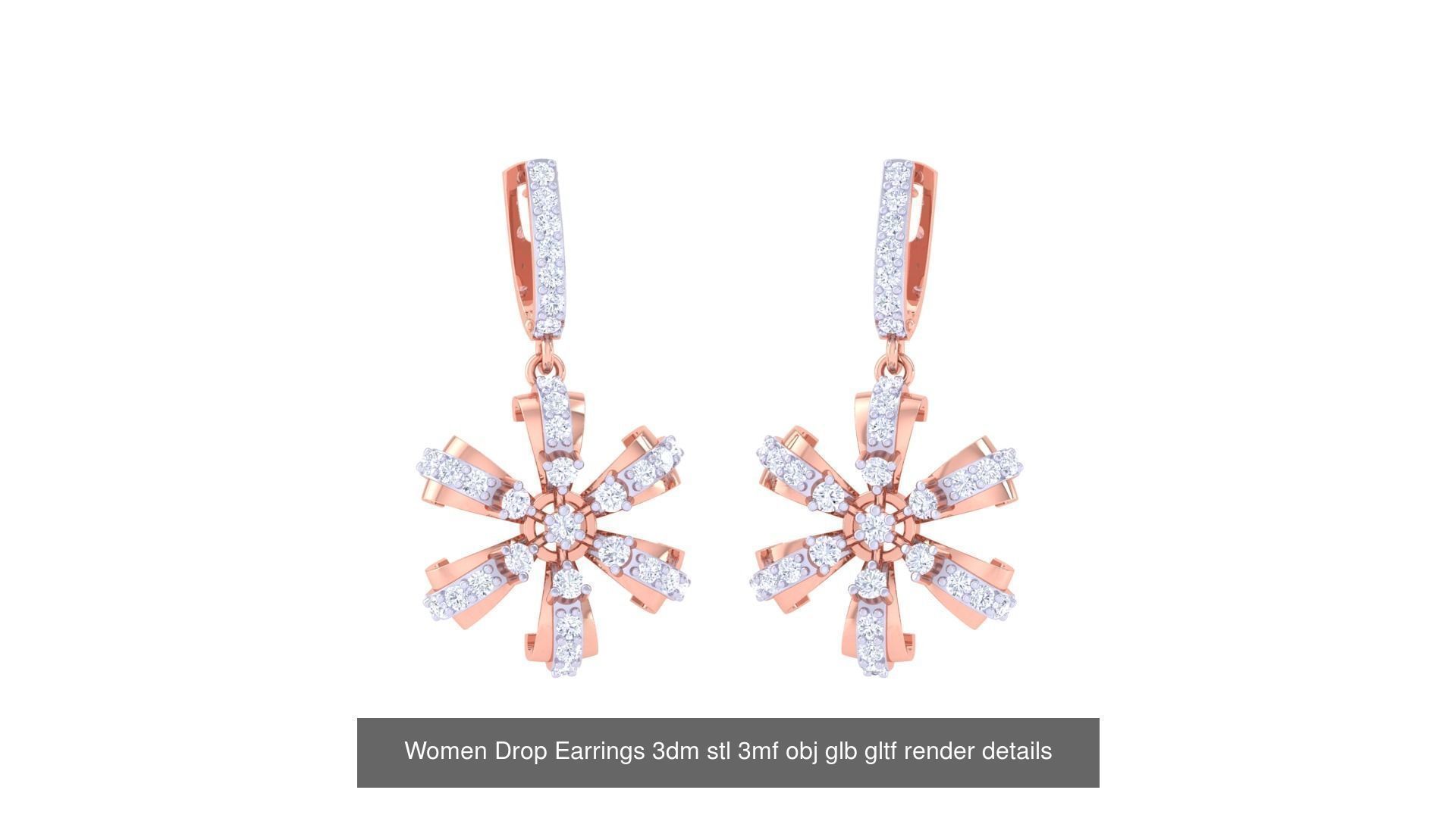 81 Women Drop Earrings 3dm stl 3mf obj glb gltf render details 3D Model Collection_9