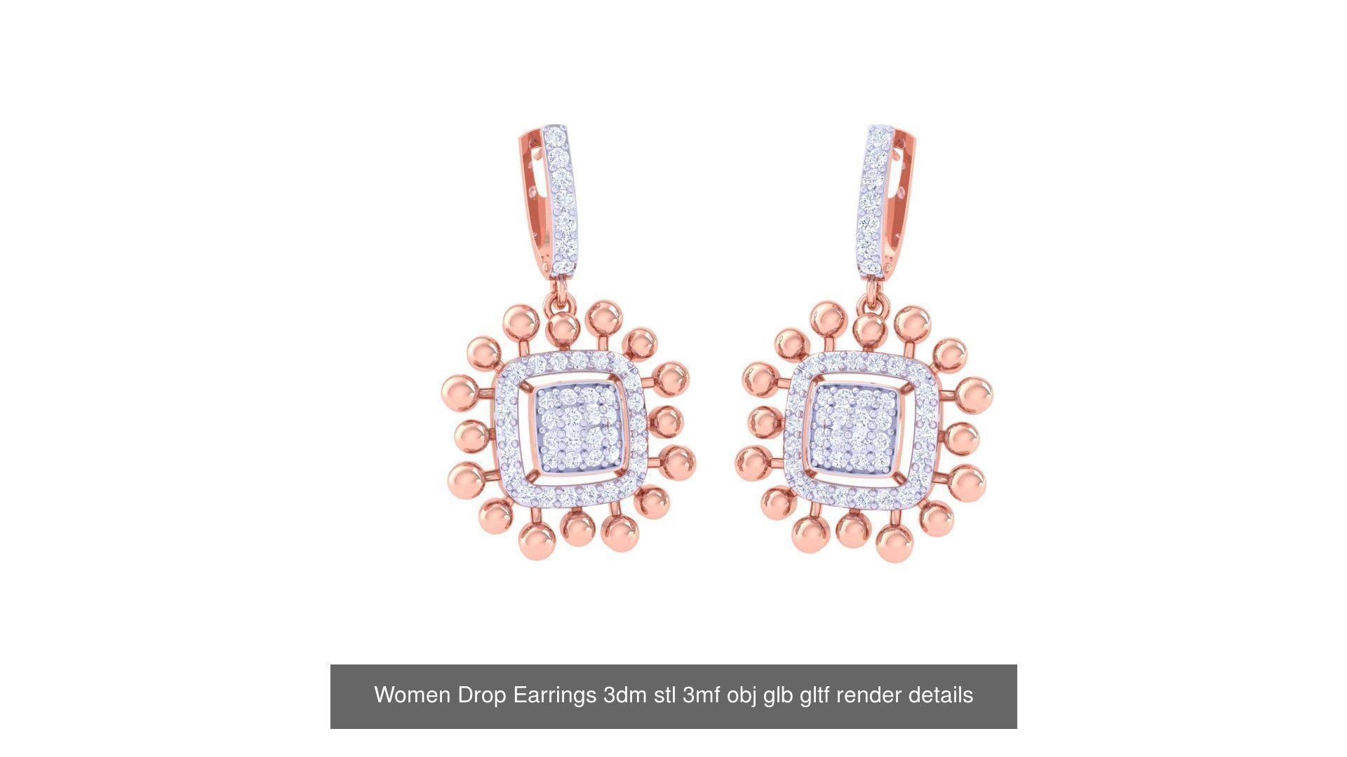 81 Women Drop Earrings 3dm stl 3mf obj glb gltf render details 3D Model Collection_17