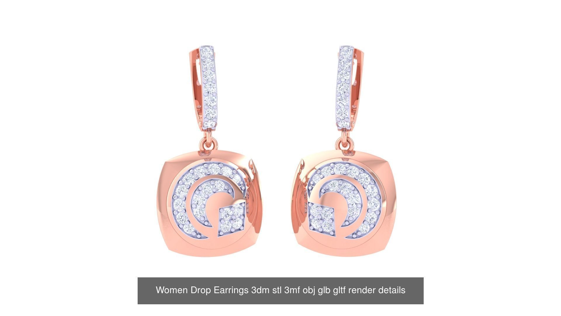 81 Women Drop Earrings 3dm stl 3mf obj glb gltf render details 3D Model Collection_49