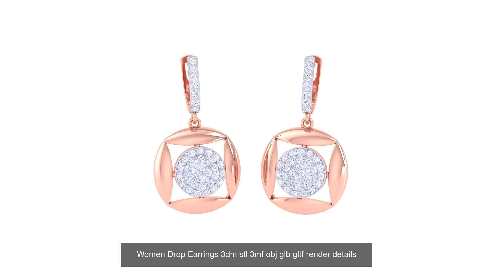 81 Women Drop Earrings 3dm stl 3mf obj glb gltf render details 3D Model Collection_83