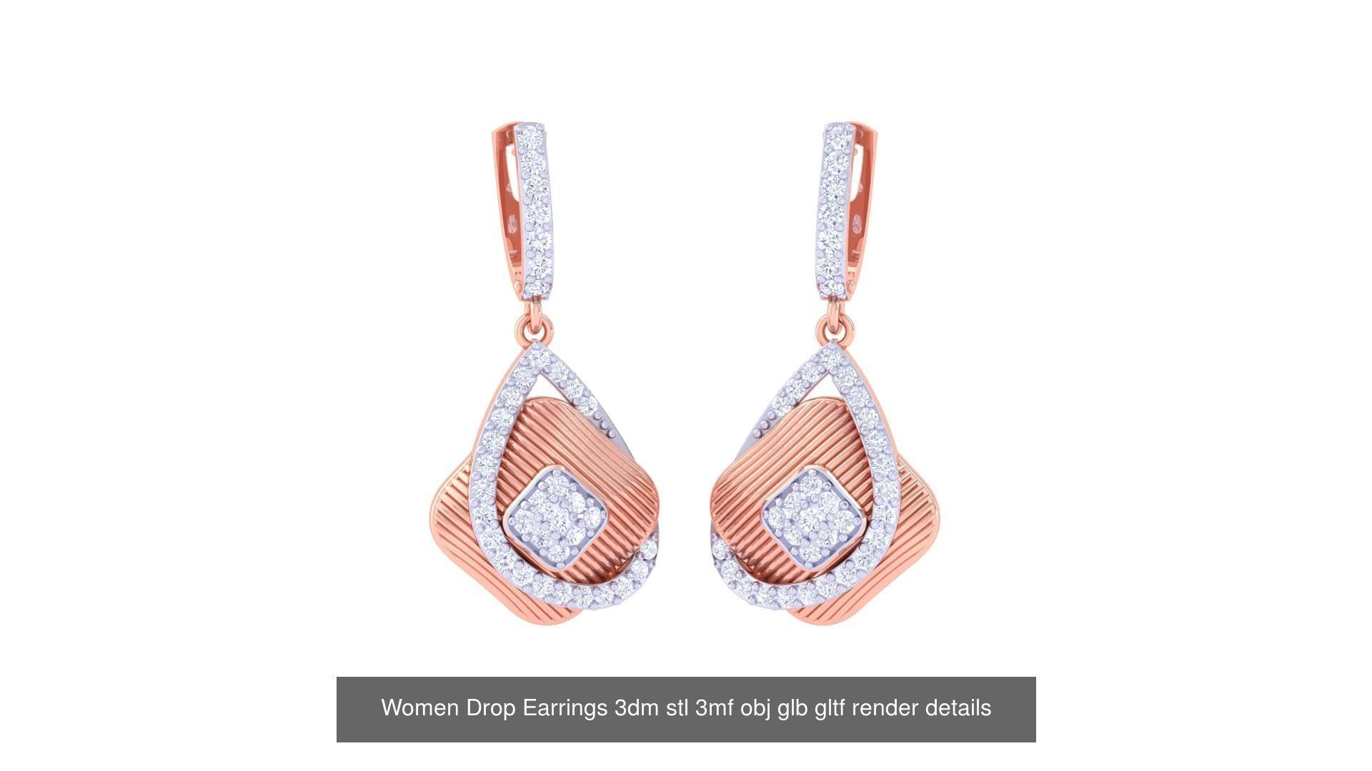 81 Women Drop Earrings 3dm stl 3mf obj glb gltf render details 3D Model Collection_34