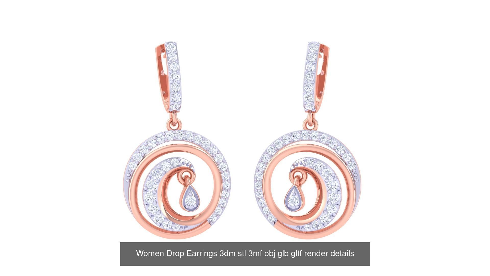 81 Women Drop Earrings 3dm stl 3mf obj glb gltf render details 3D Model Collection_58