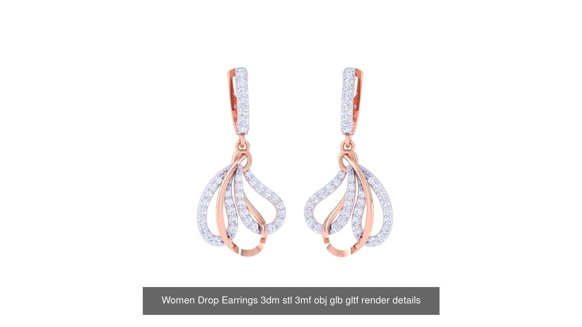 81 Women Drop Earrings 3dm stl 3mf obj glb gltf render details 3D Model Collection_74