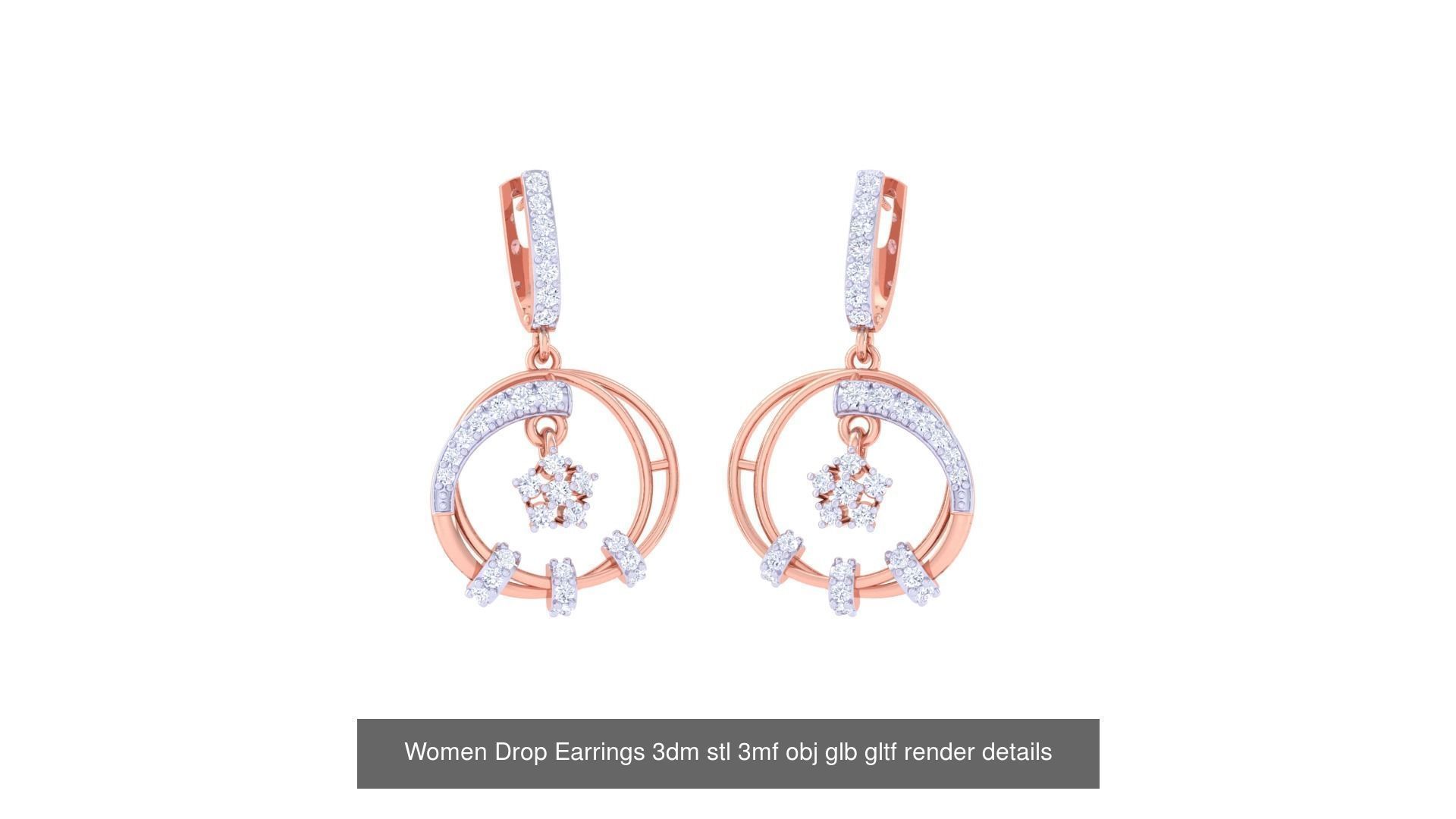 81 Women Drop Earrings 3dm stl 3mf obj glb gltf render details 3D Model Collection_88