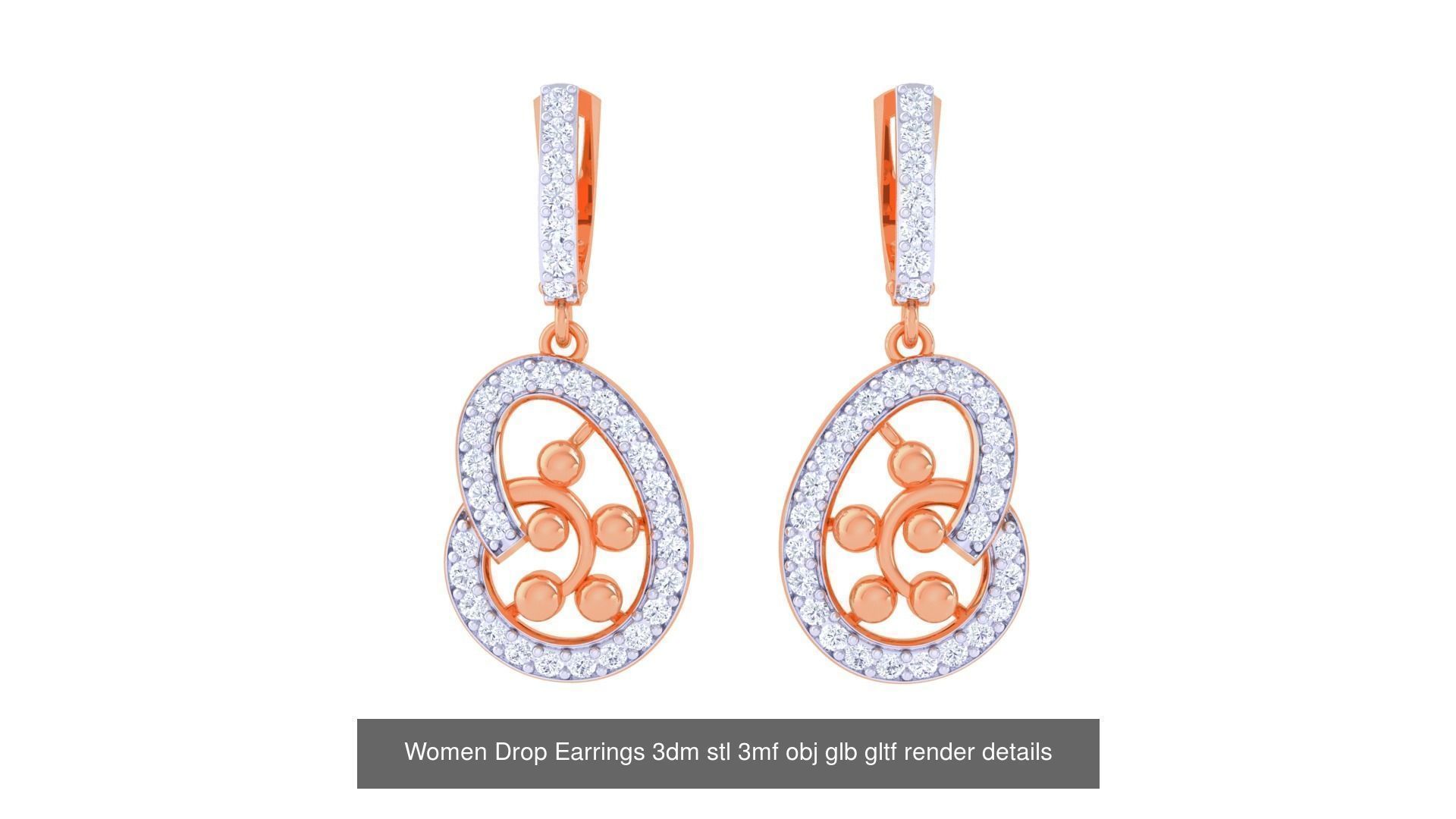 81 Women Drop Earrings 3dm stl 3mf obj glb gltf render details 3D Model Collection_30
