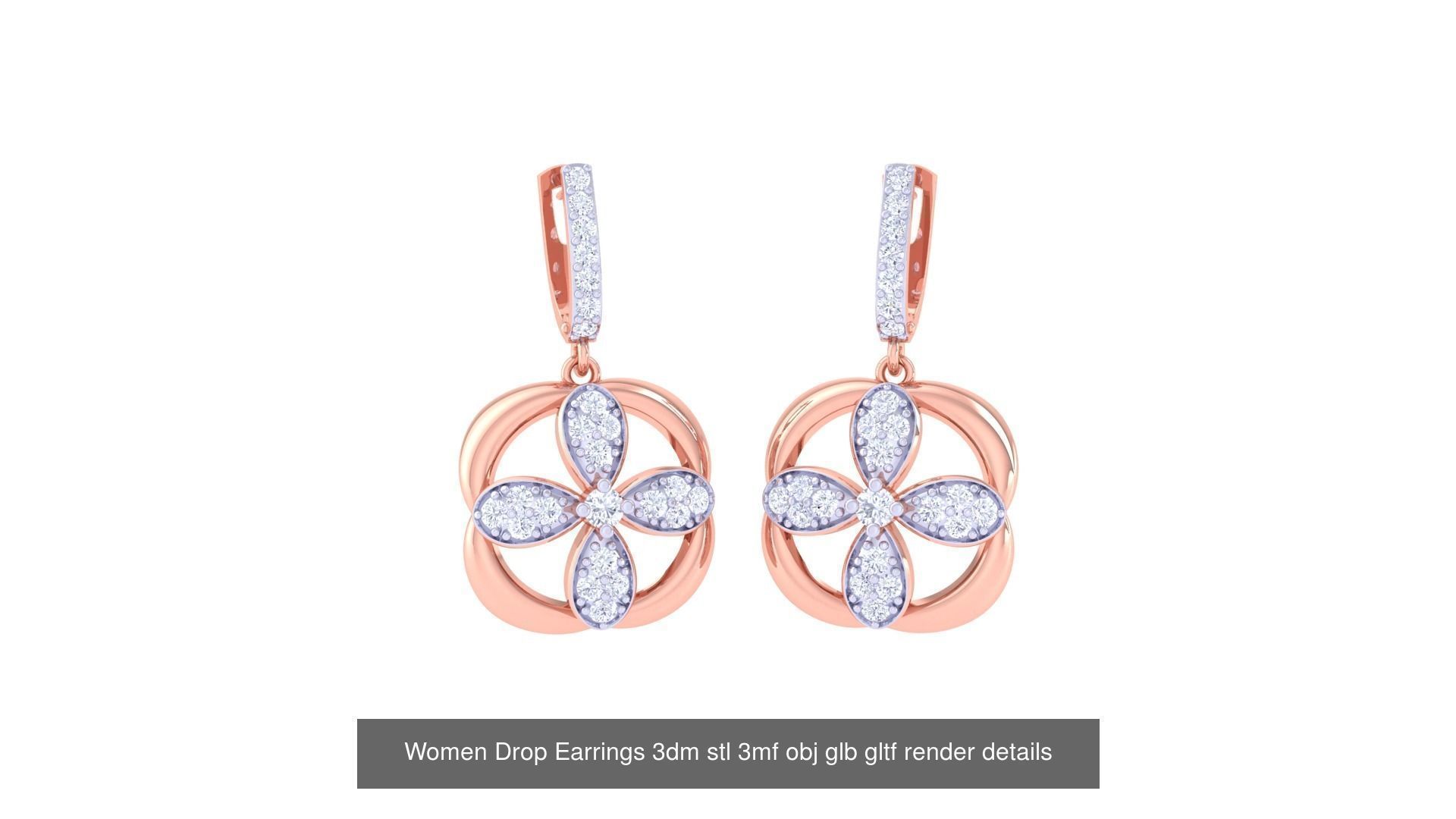 81 Women Drop Earrings 3dm stl 3mf obj glb gltf render details 3D Model Collection_10