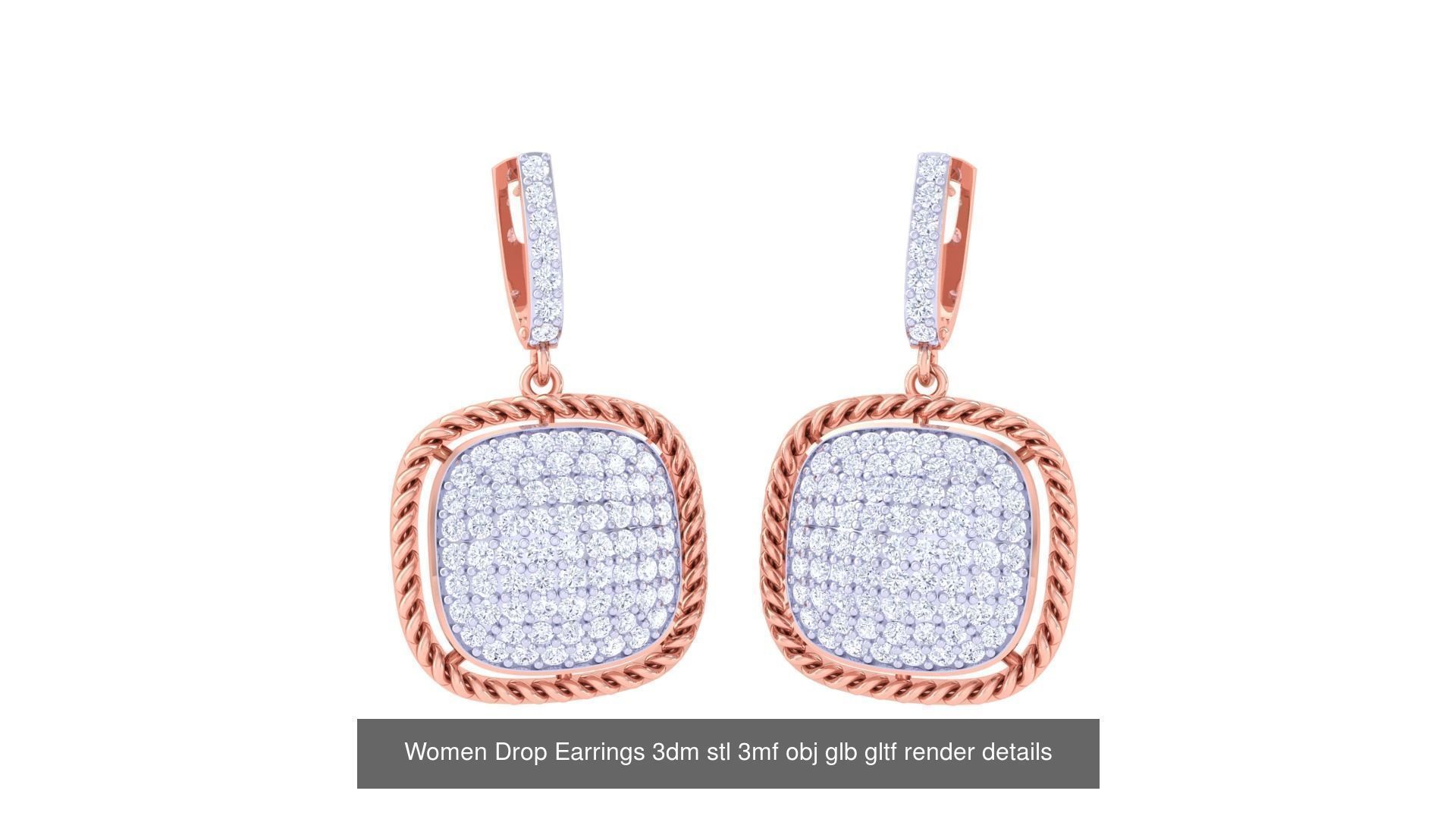 81 Women Drop Earrings 3dm stl 3mf obj glb gltf render details 3D Model Collection_87