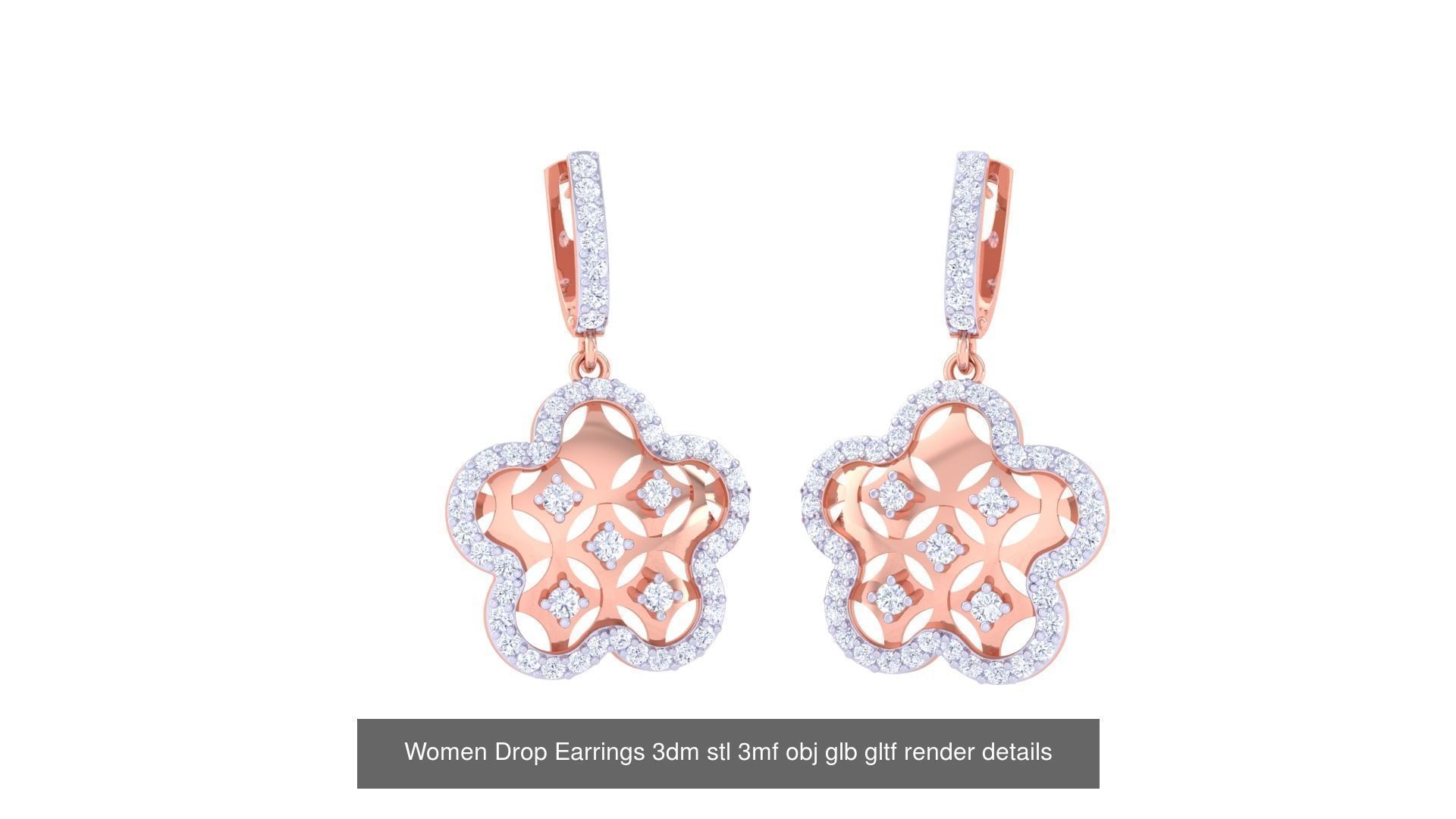 81 Women Drop Earrings 3dm stl 3mf obj glb gltf render details 3D Model Collection_55