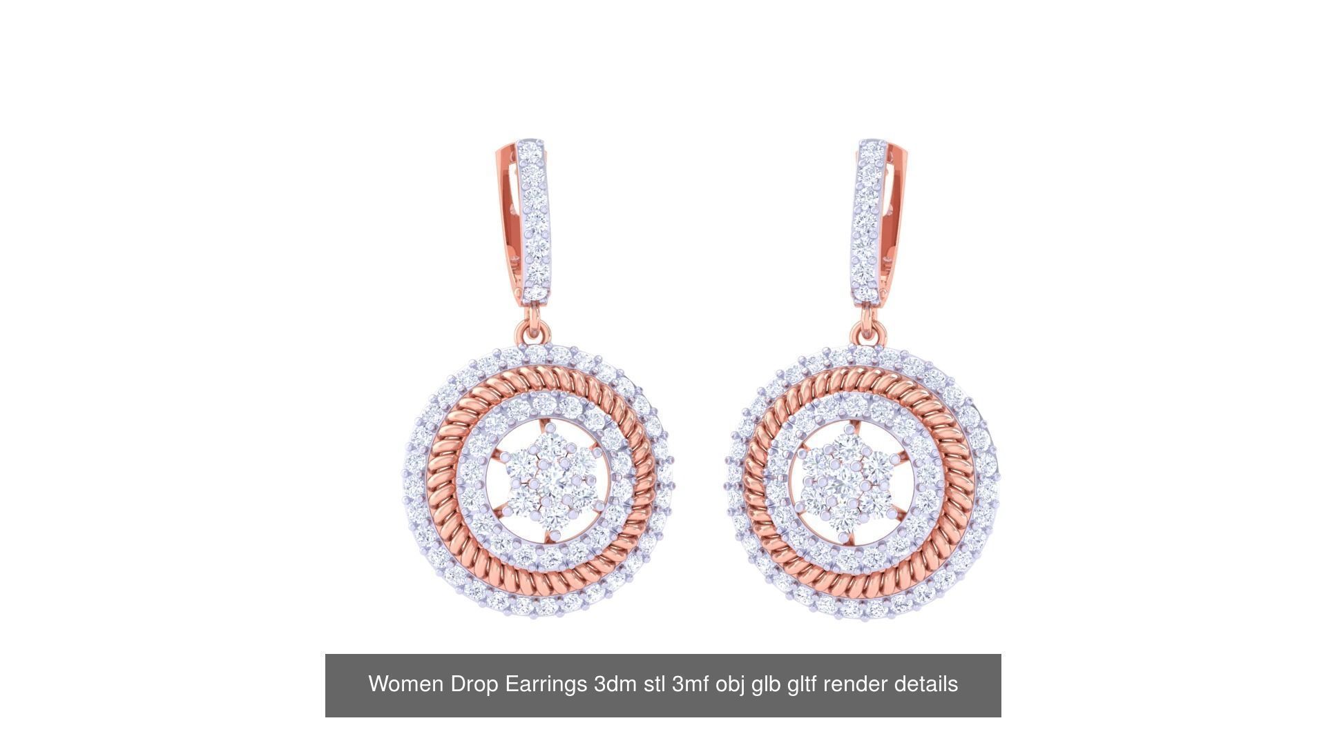 81 Women Drop Earrings 3dm stl 3mf obj glb gltf render details 3D Model Collection_11