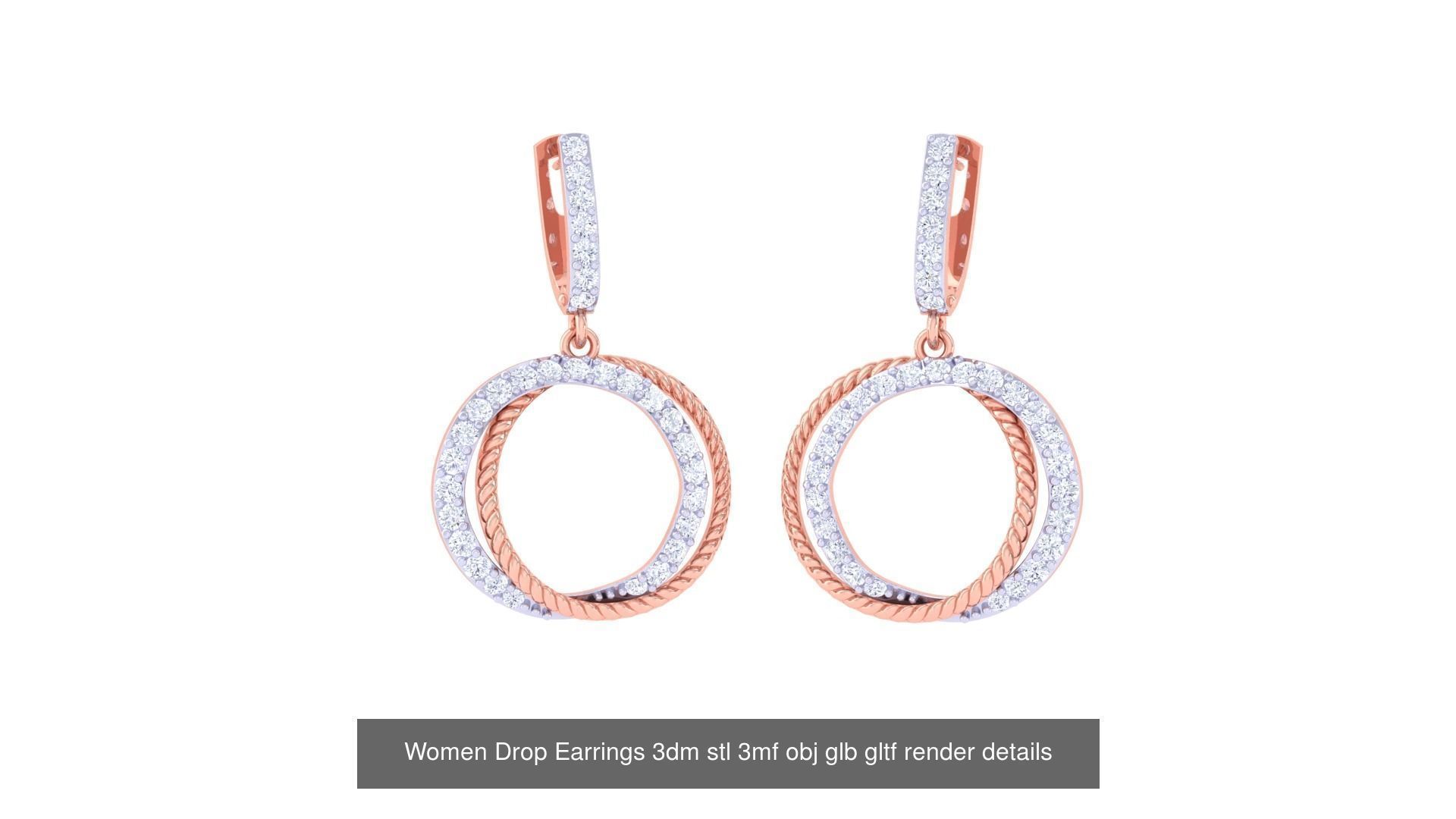 81 Women Drop Earrings 3dm stl 3mf obj glb gltf render details 3D Model Collection_56
