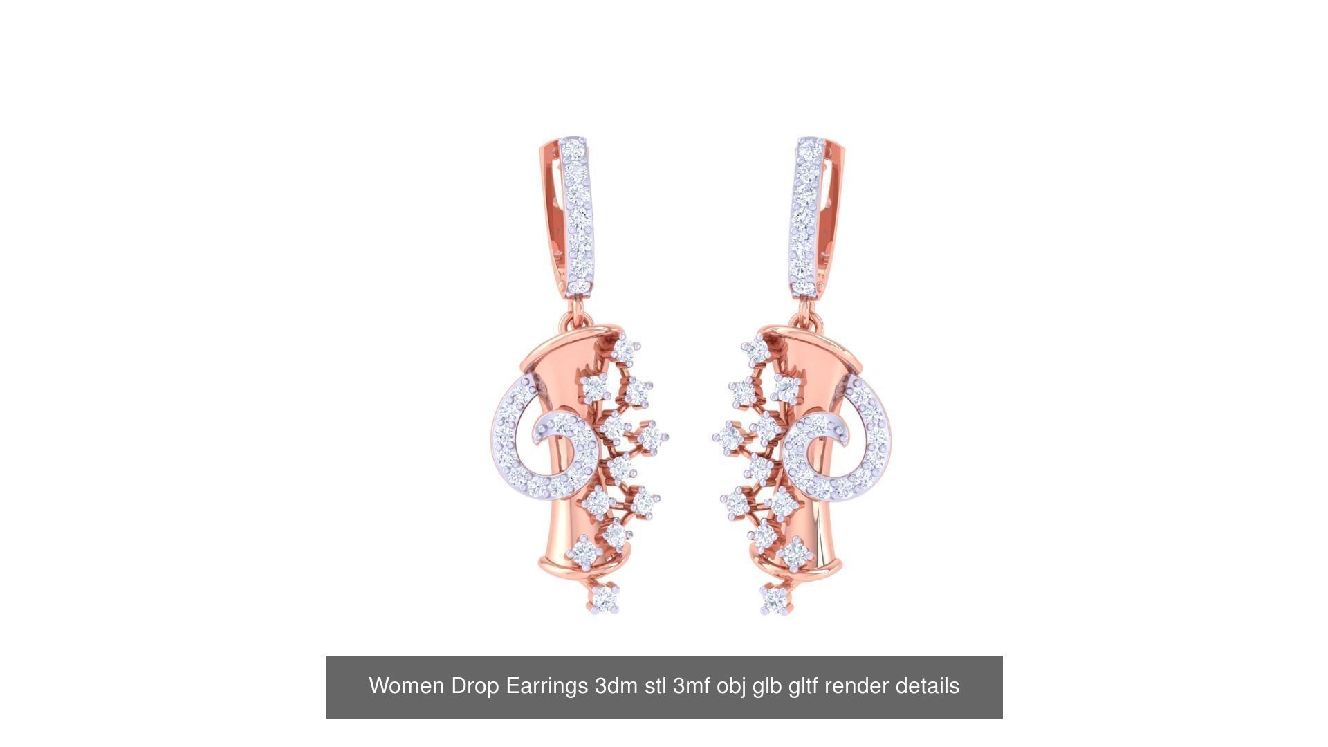 81 Women Drop Earrings 3dm stl 3mf obj glb gltf render details 3D Model Collection_21