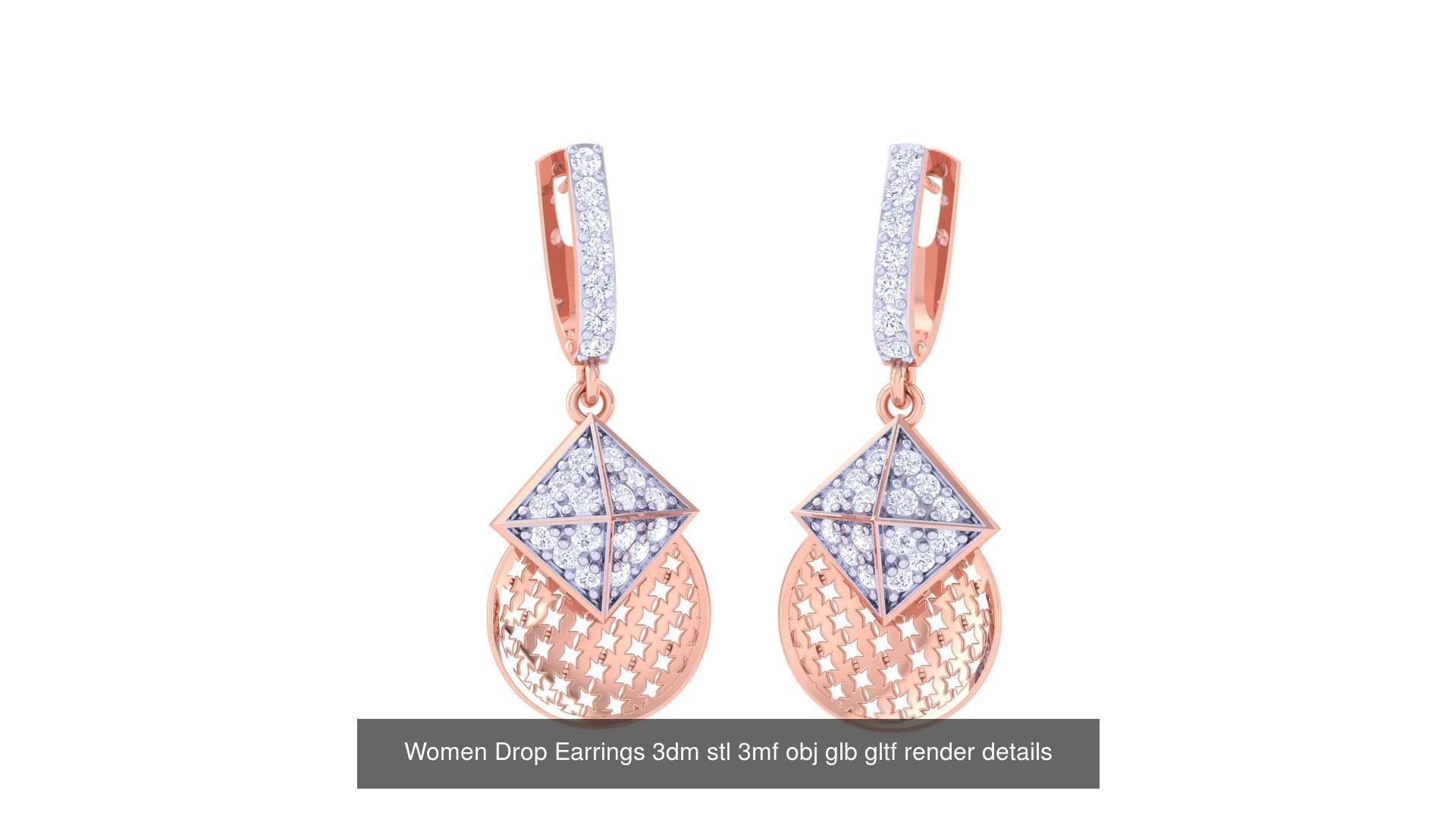 81 Women Drop Earrings 3dm stl 3mf obj glb gltf render details 3D Model Collection_39