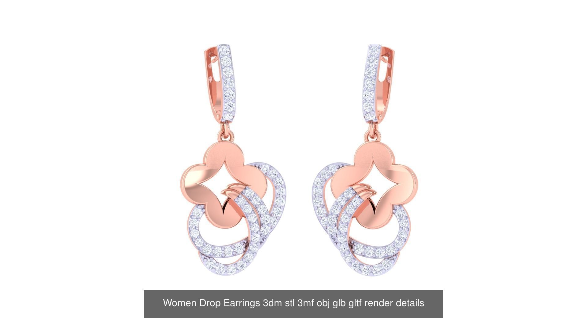81 Women Drop Earrings 3dm stl 3mf obj glb gltf render details 3D Model Collection_50