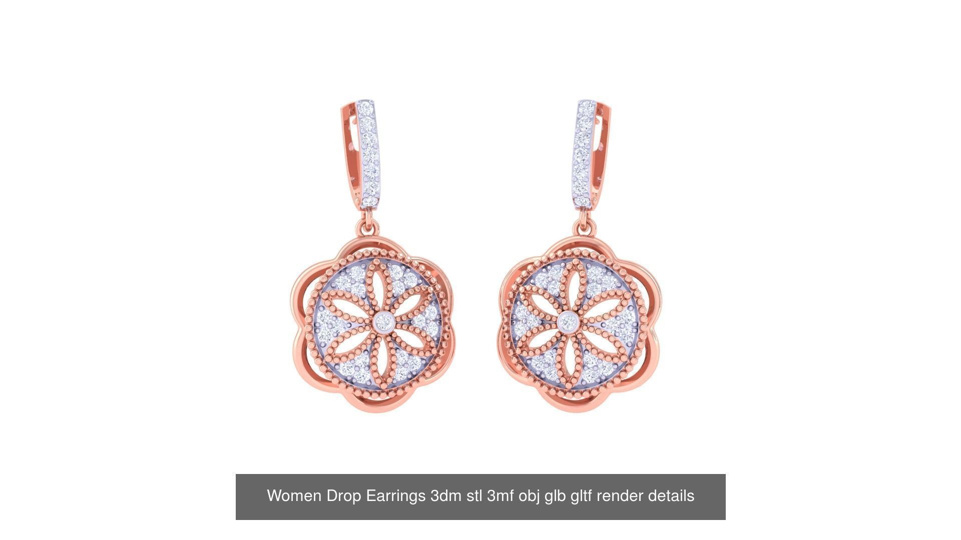 81 Women Drop Earrings 3dm stl 3mf obj glb gltf render details 3D Model Collection_54
