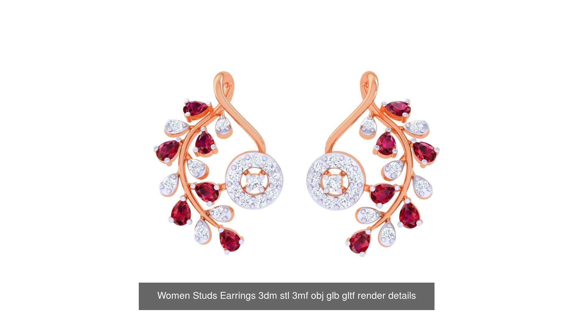 50 Women Studs Earrings 3dm stl 3mf obj glb gltf render details  3D Model Collection_9