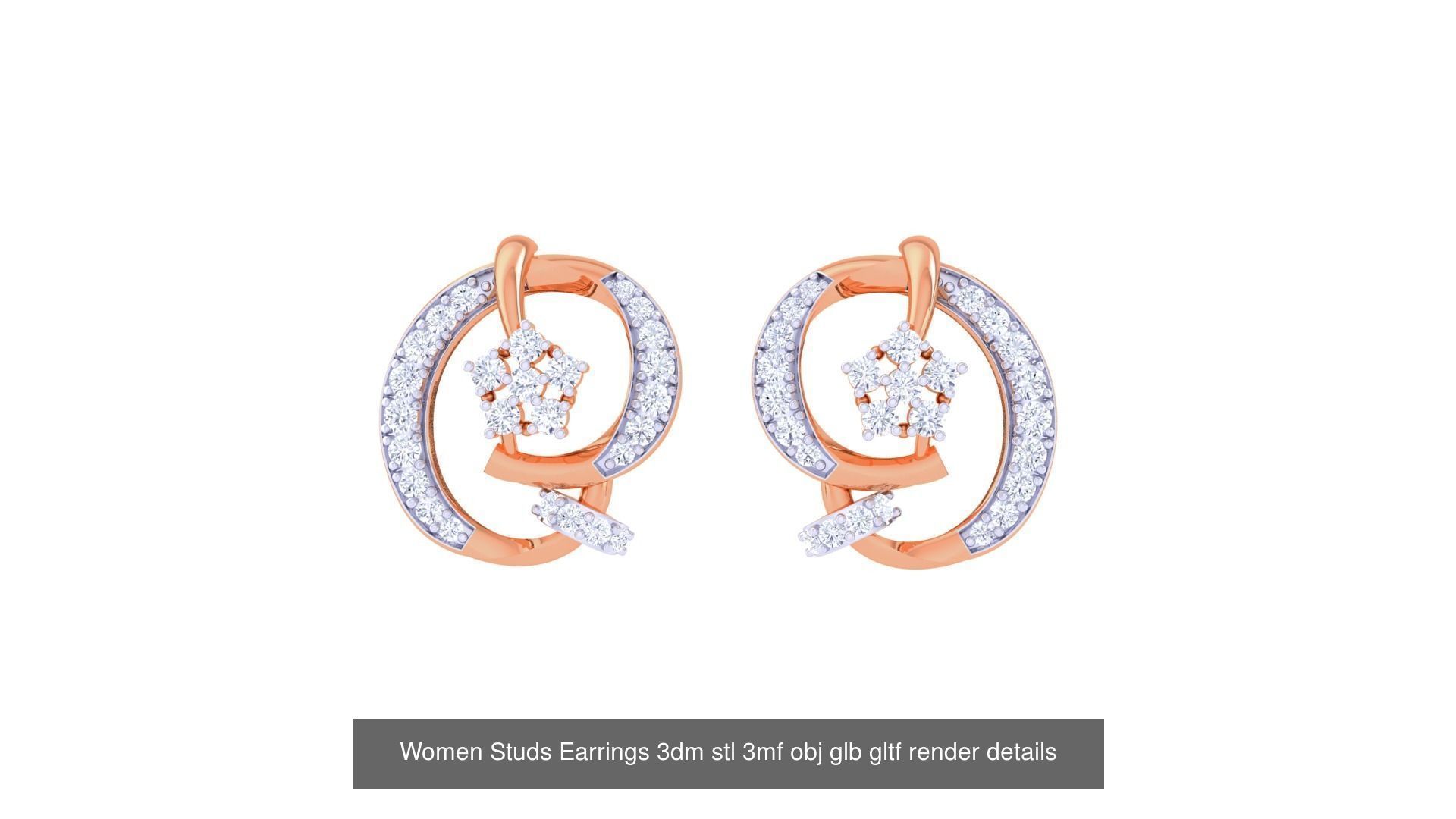 50 Women Studs Earrings 3dm stl 3mf obj glb gltf render details  3D Model Collection_28