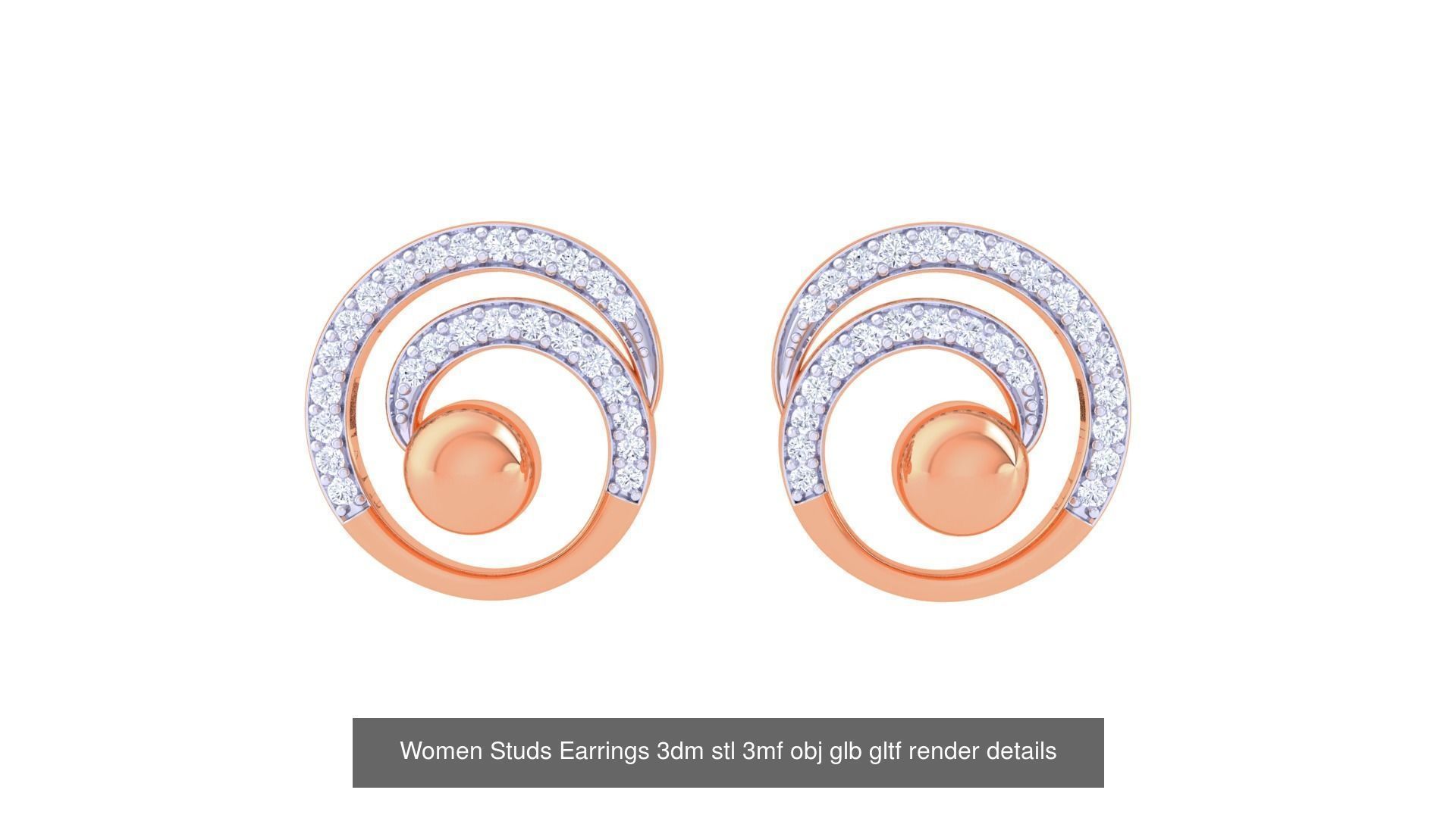 50 Women Studs Earrings 3dm stl 3mf obj glb gltf render details  3D Model Collection_45