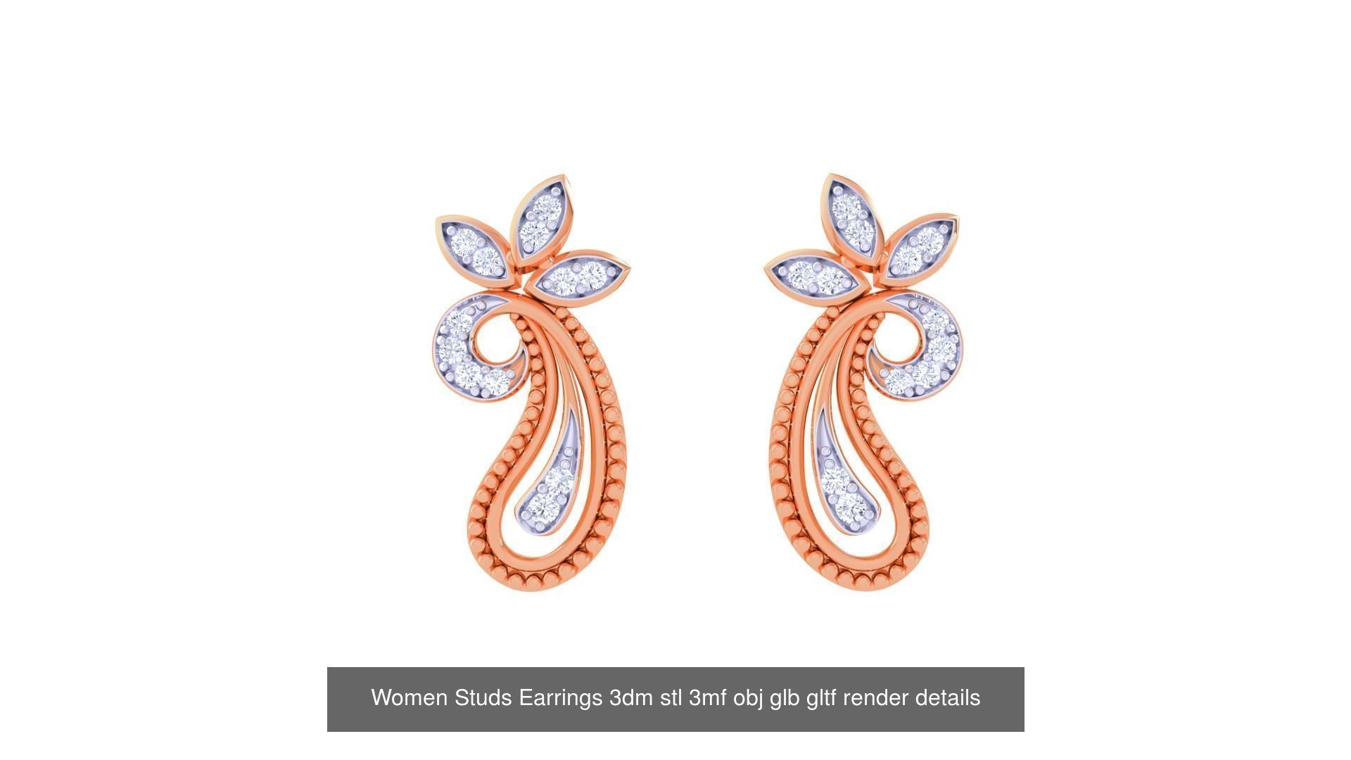 50 Women Studs Earrings 3dm stl 3mf obj glb gltf render details  3D Model Collection_29