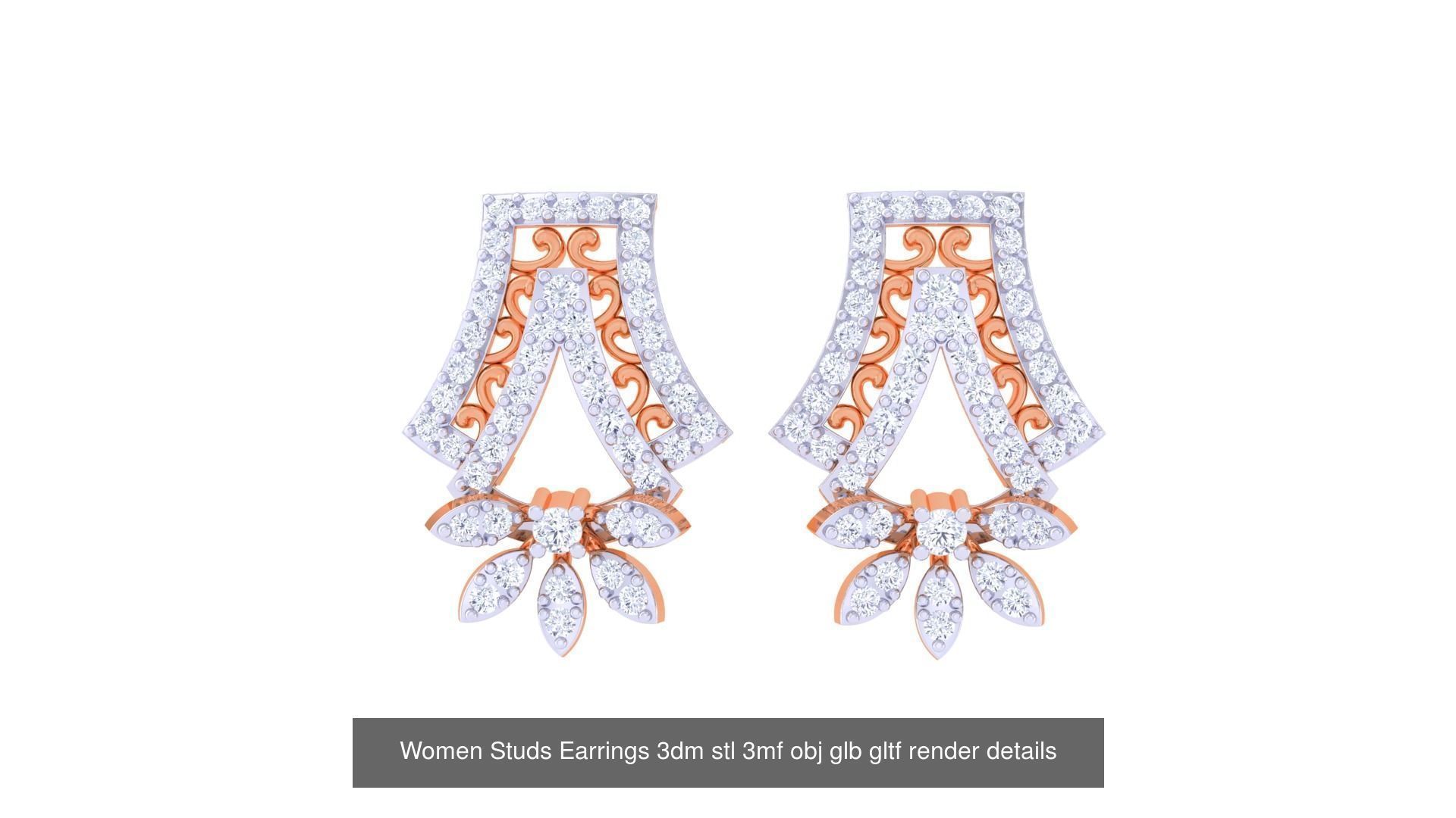 50 Women Studs Earrings 3dm stl 3mf obj glb gltf render details  3D Model Collection_21