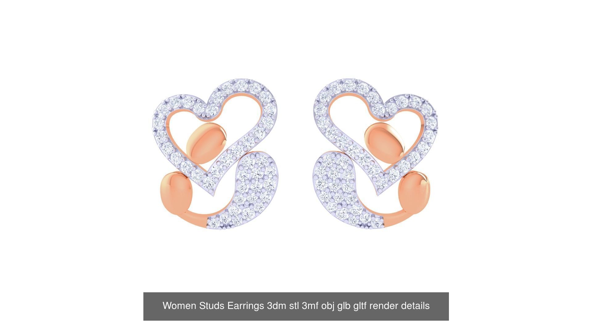 50 Women Studs Earrings 3dm stl 3mf obj glb gltf render details  3D Model Collection_33