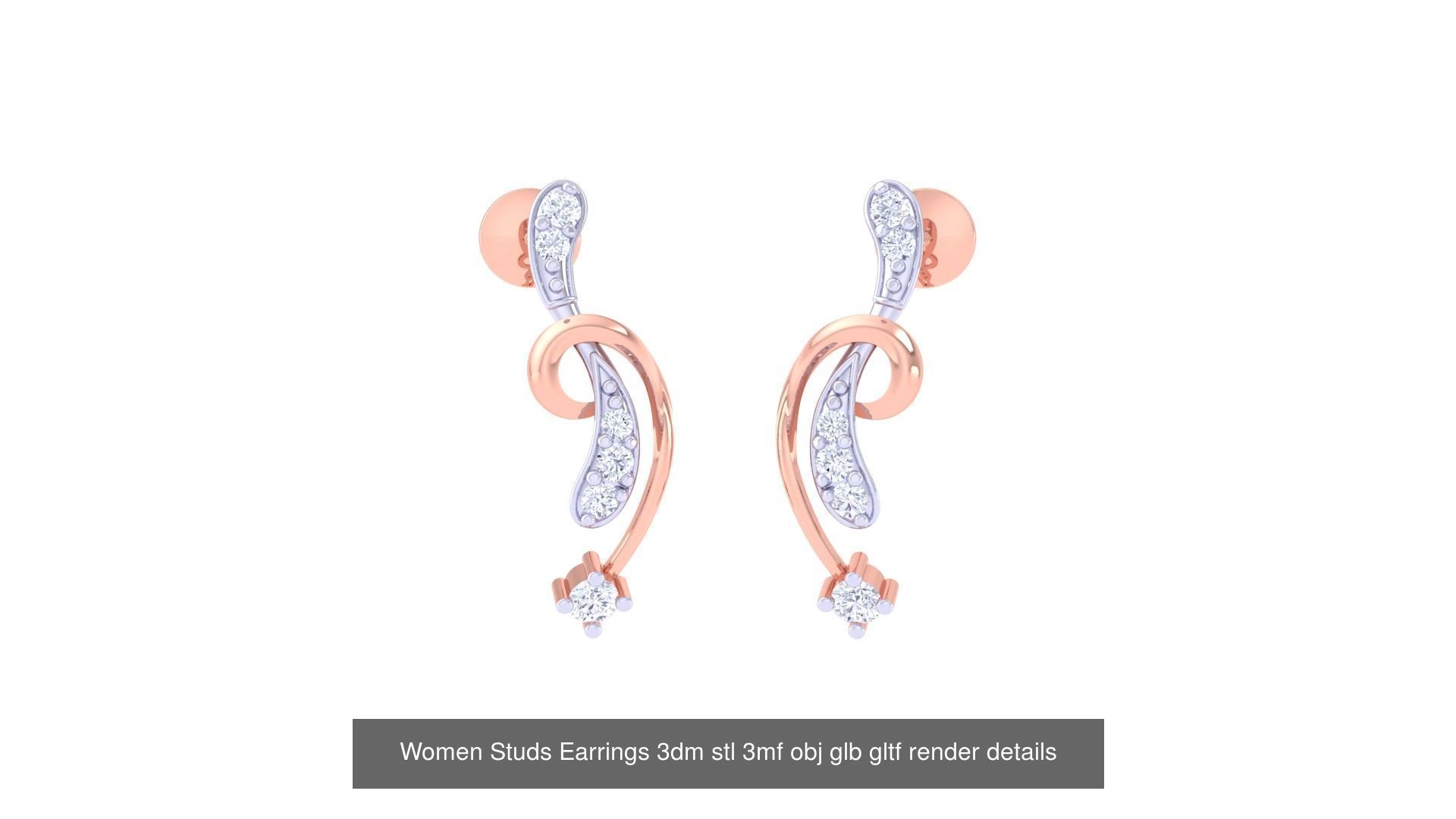 50 Women Studs Earrings 3dm stl 3mf obj glb gltf render details  3D Model Collection_18